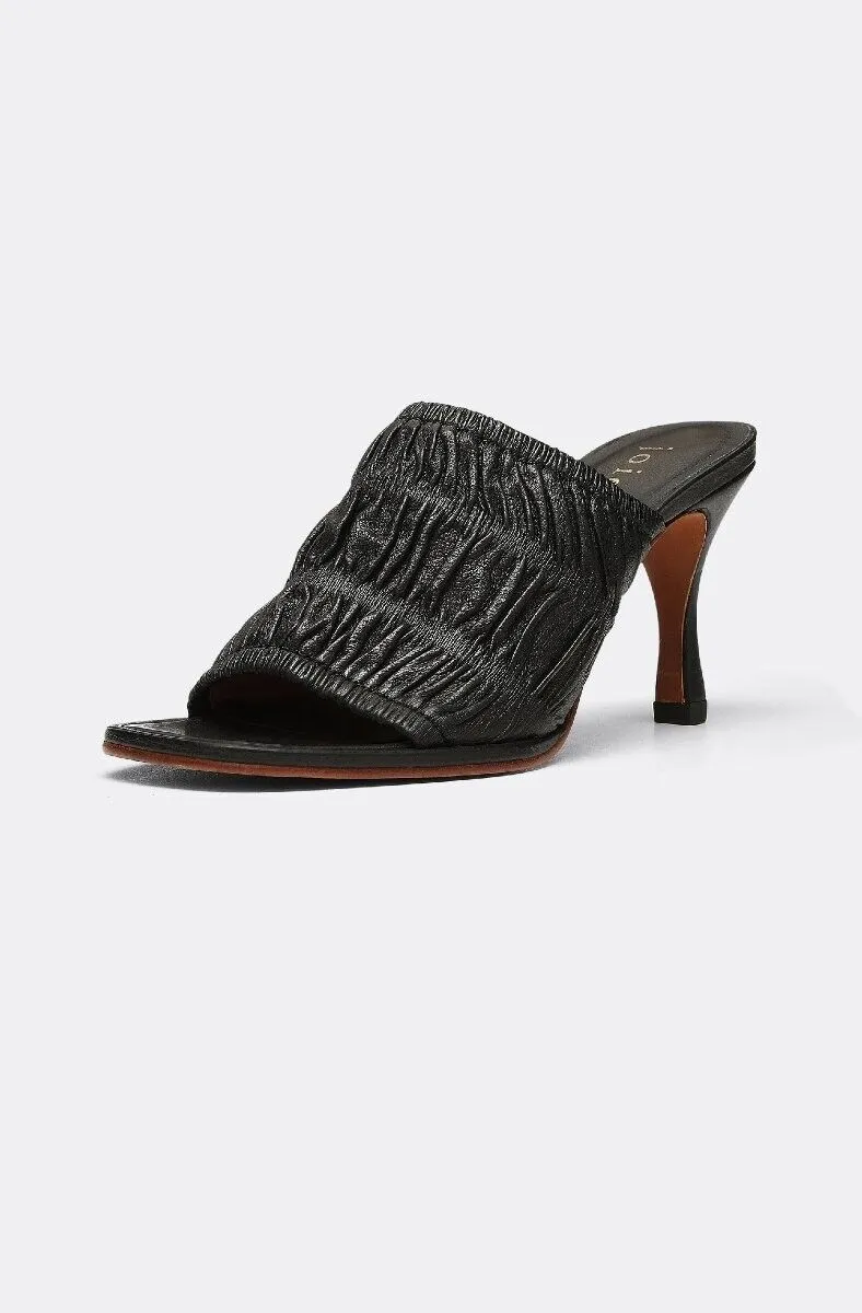 Joie Lisa Lisa08-Blk Mule Women's US 7.5 Black Ruched Leather High Heel FZP005 (Black,7.5)