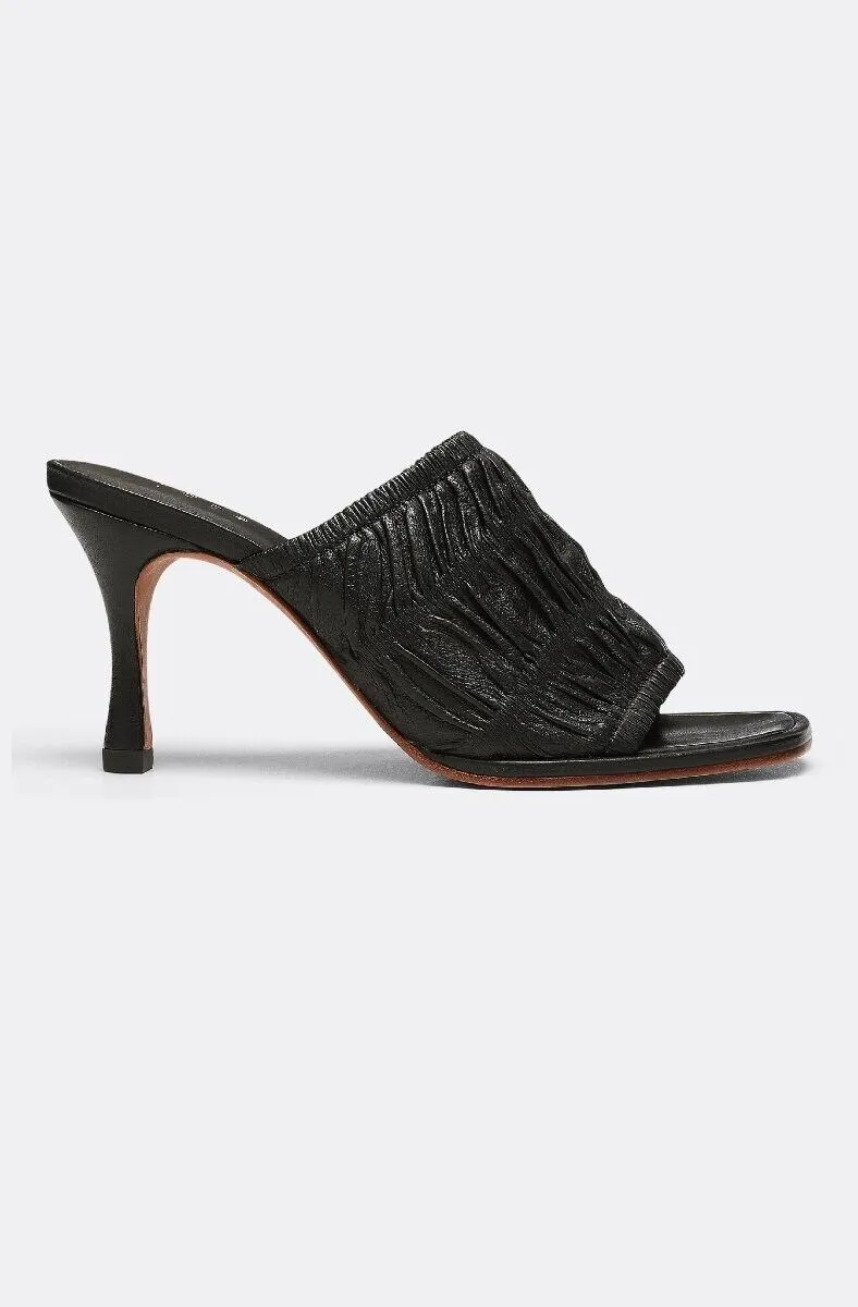 Joie Lisa Lisa08-Blk Mule Women's US 7.5 Black Ruched Leather High Heel FZP005 (Black,7.5)