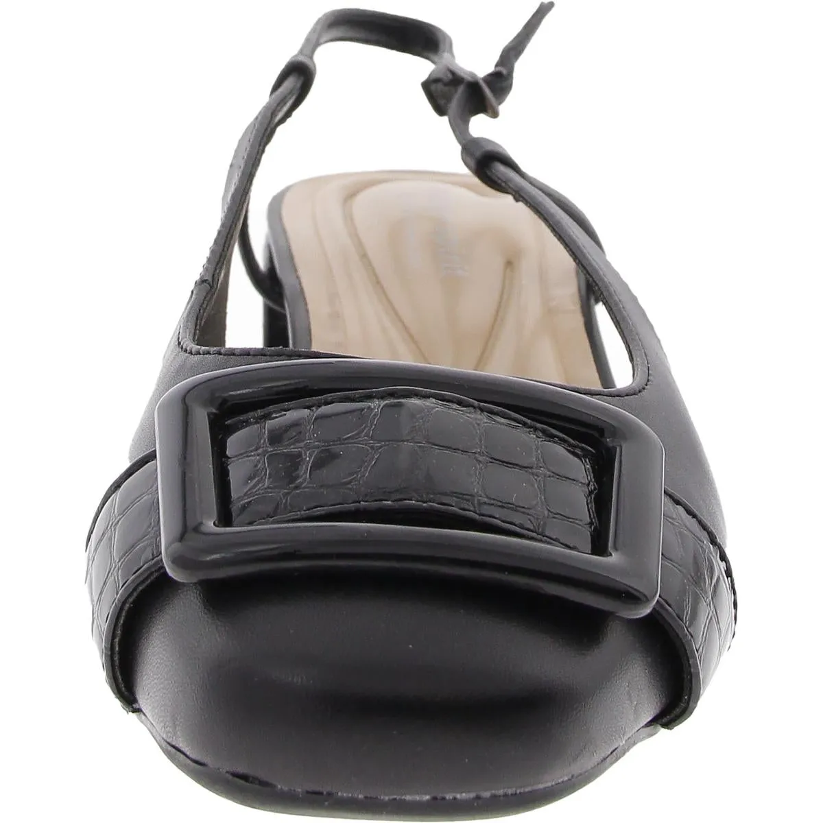 Jola Womens Mixed Media Leather Slingback Heels