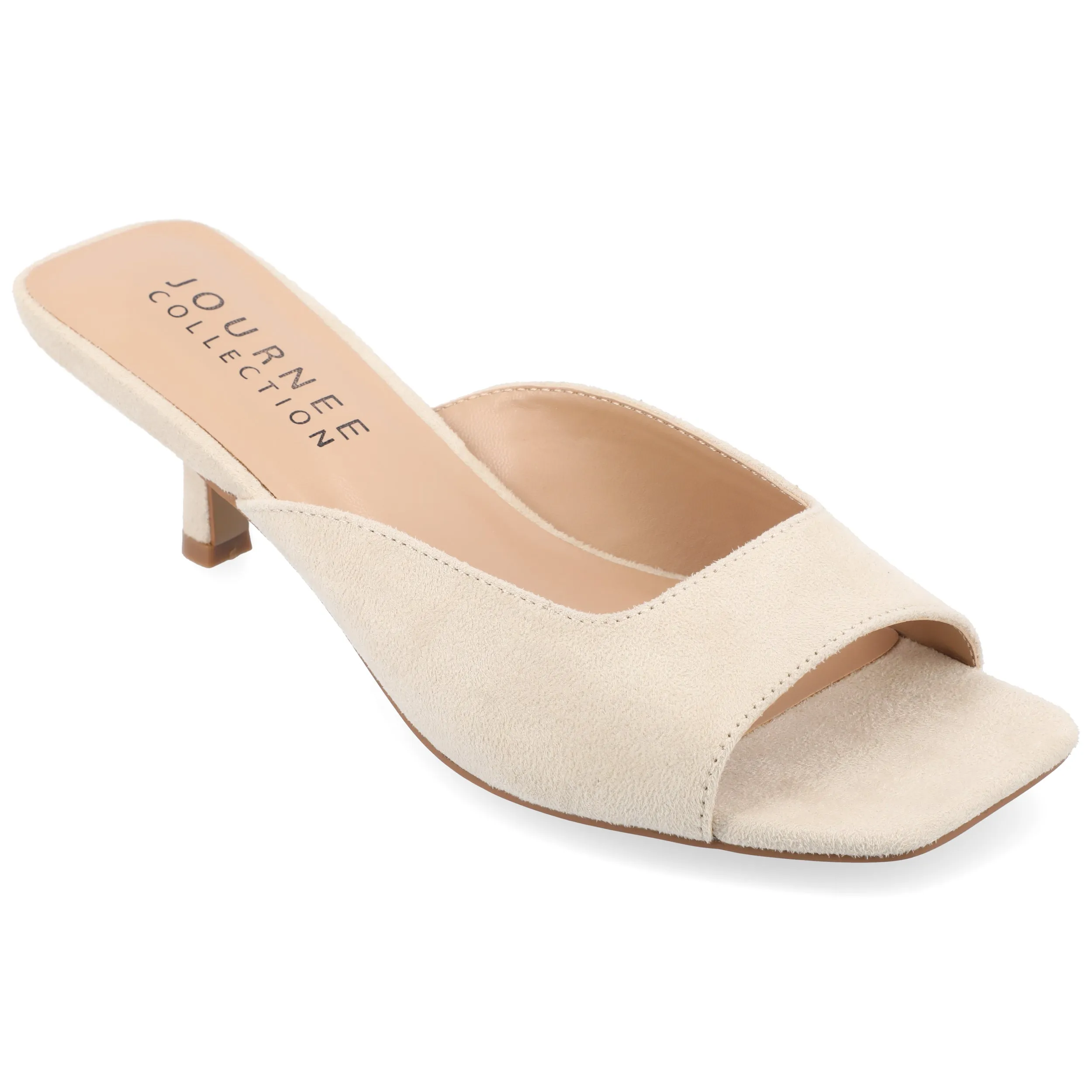 Journee Collection Womens Medium and Wide Width Larna Slip On Kitten Heel Open Toe Pumps