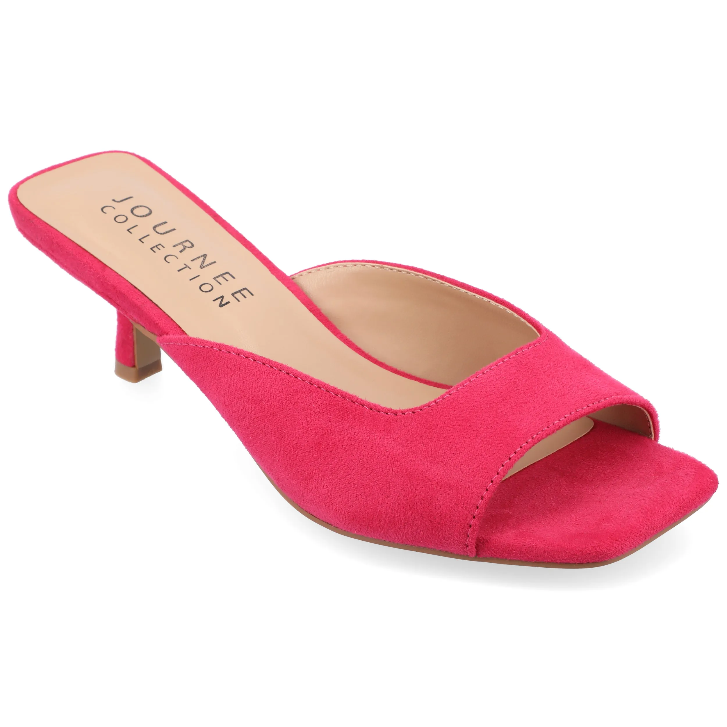 Journee Collection Womens Medium and Wide Width Larna Slip On Kitten Heel Open Toe Pumps