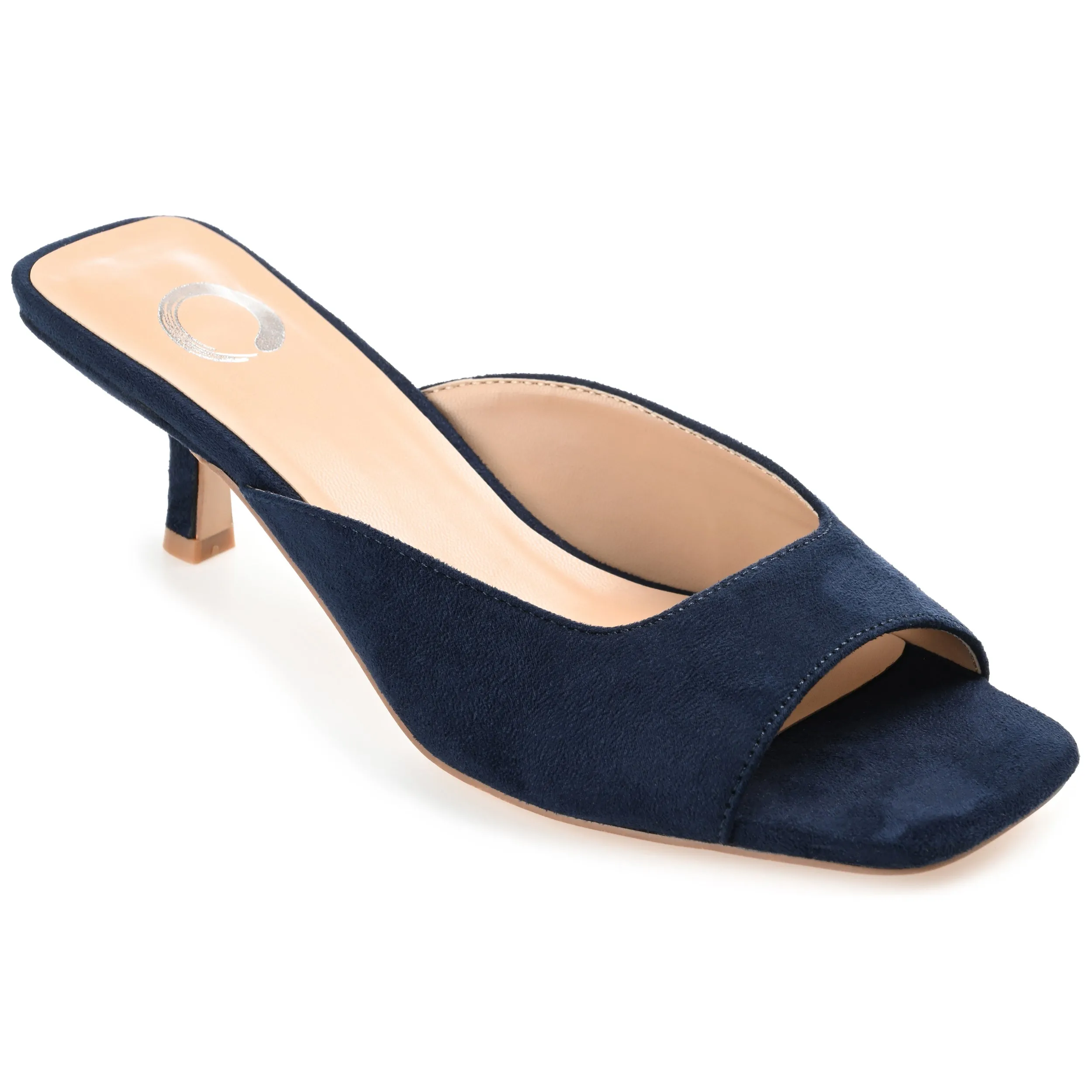 Journee Collection Womens Medium and Wide Width Larna Slip On Kitten Heel Open Toe Pumps