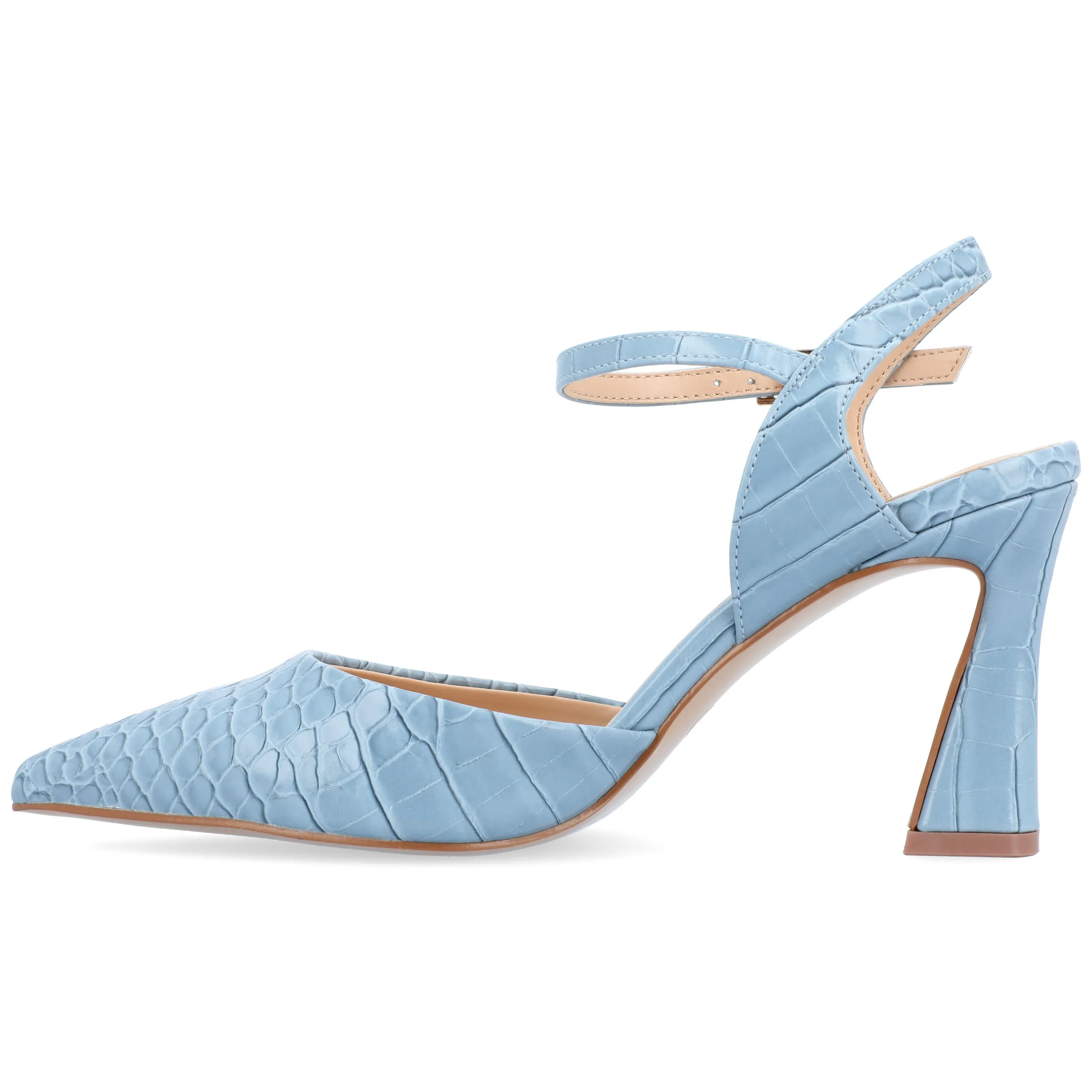 Journee Collection Womens Nixey Croco Texture Buckle Pointed Toe Pumps