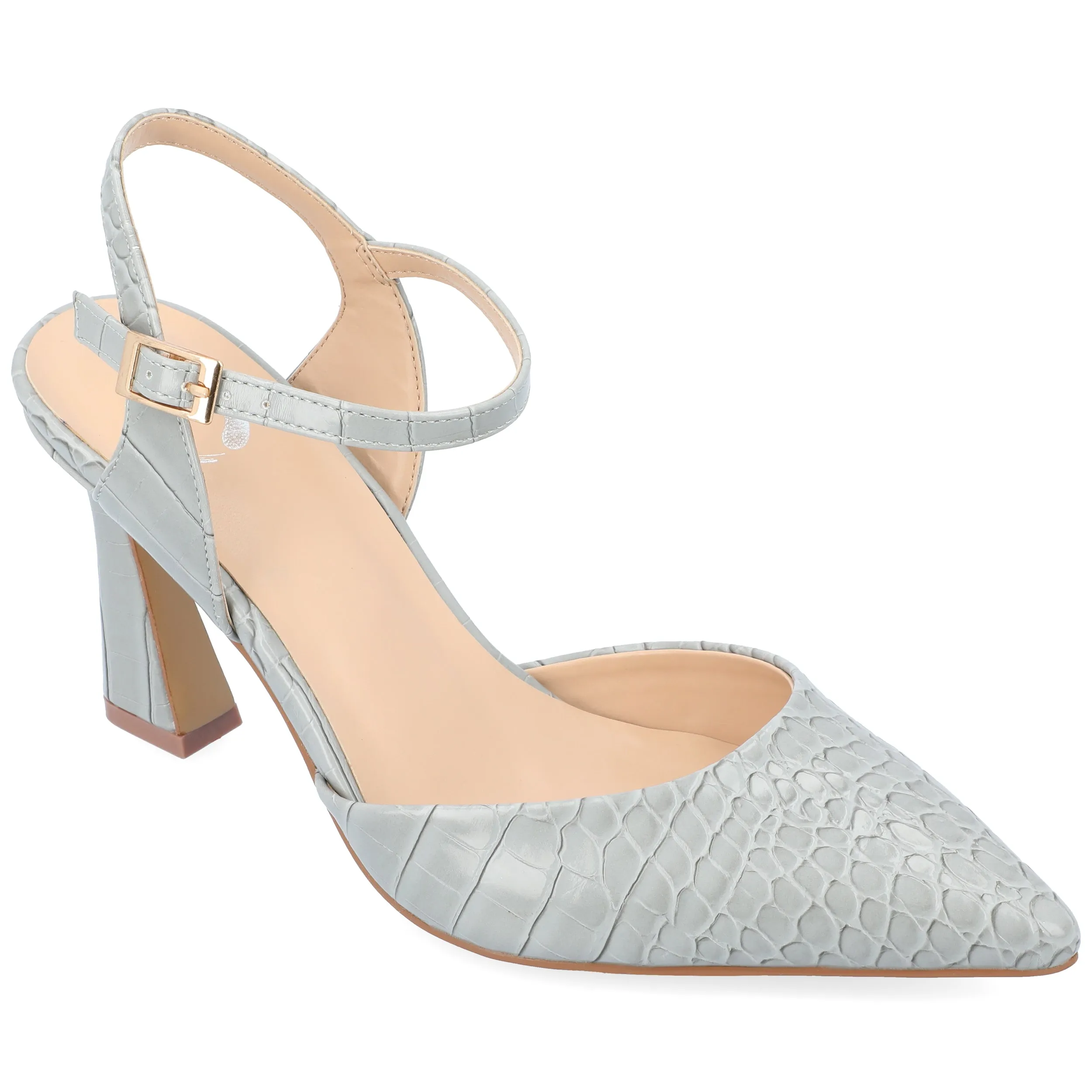 Journee Collection Womens Nixey Croco Texture Buckle Pointed Toe Pumps