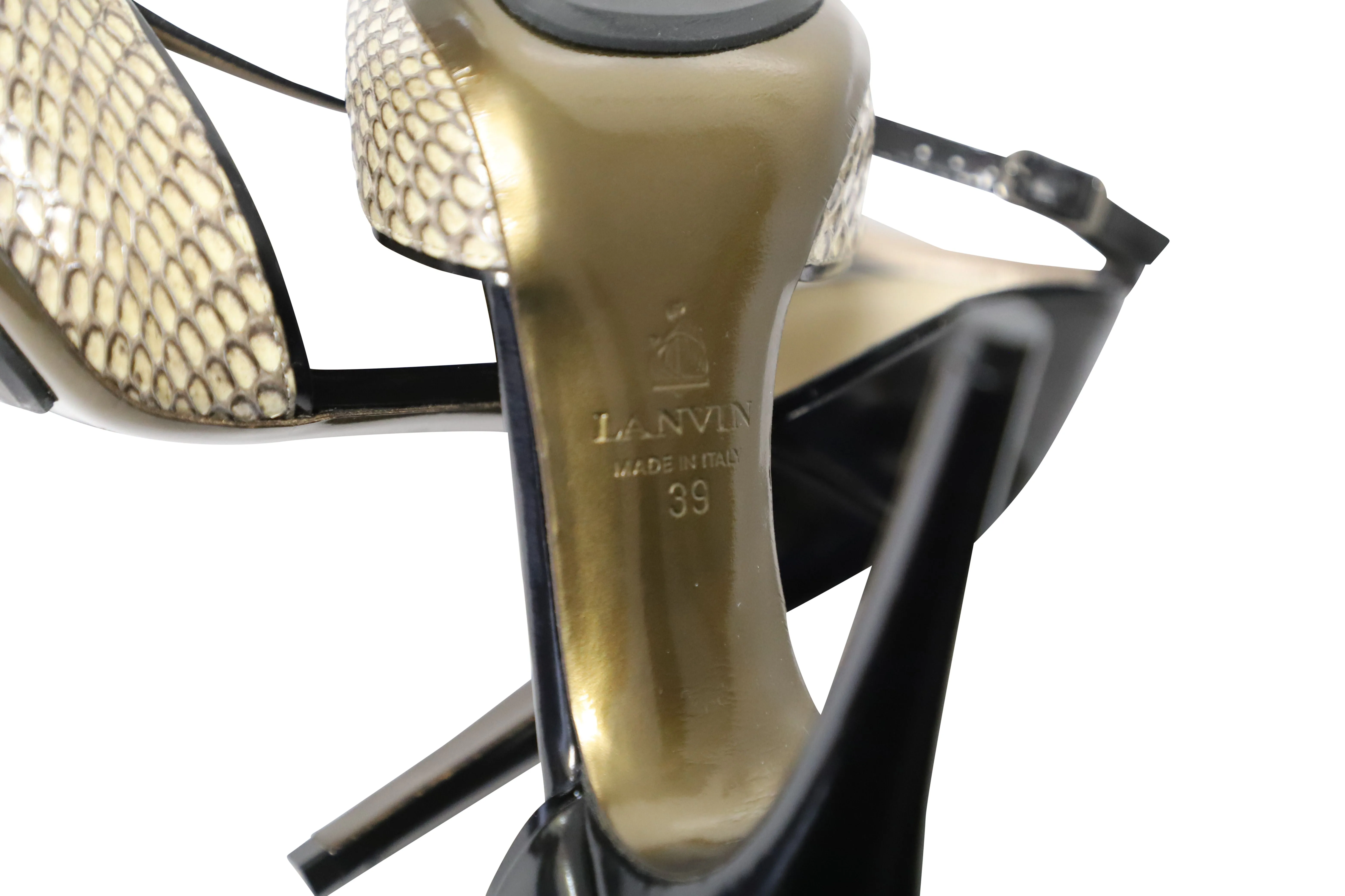 Lanvin Snake Print T-Strap Heels in Multicolor Leather