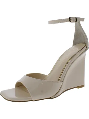 LEEHI Womens Faux Leather Open Toe Wedge Heels
