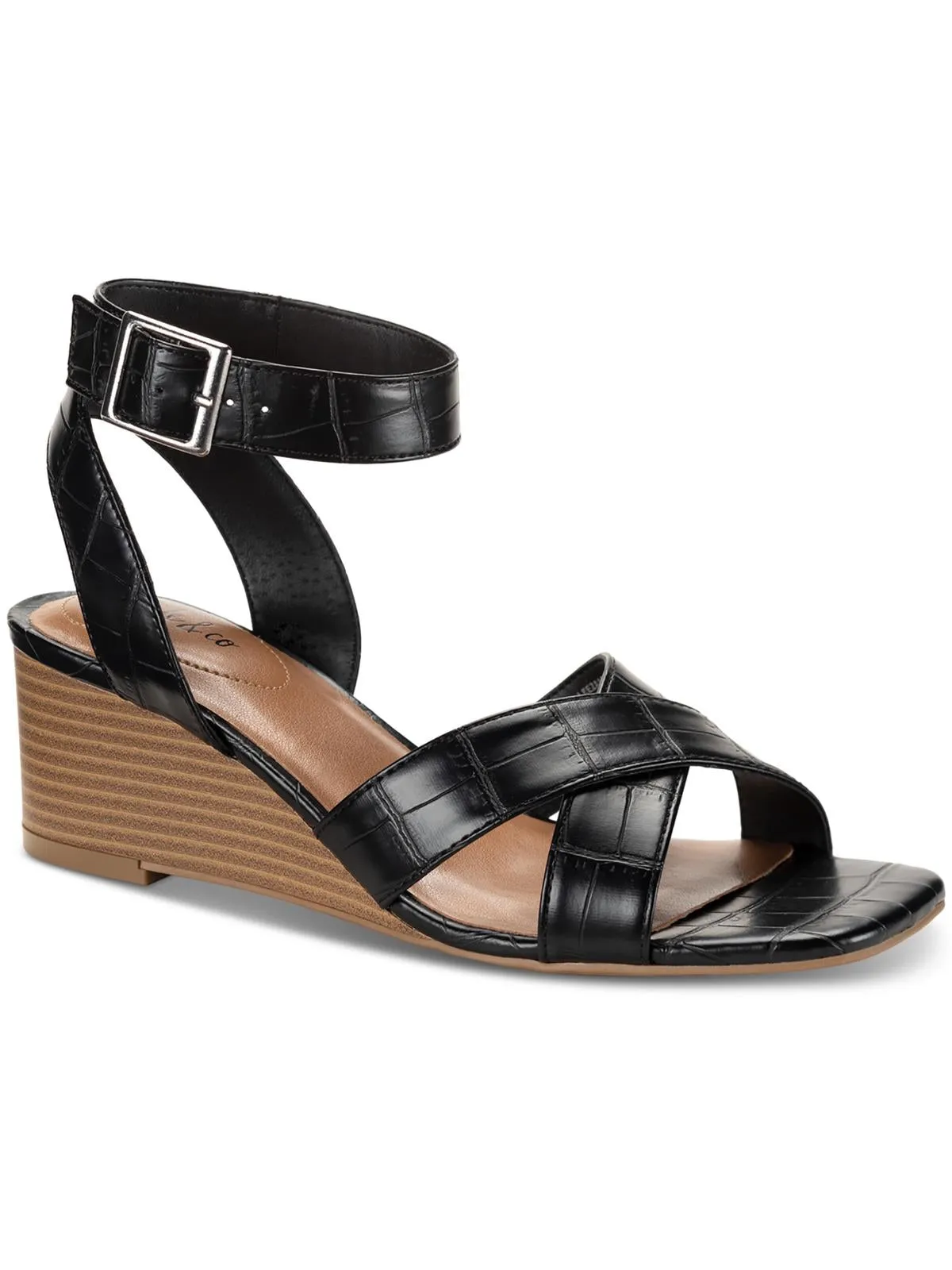 LEEZA Womens Faux Leather Open Toe Pumps