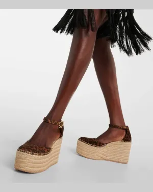 Leopard-Print Suede Espadrille Platform In Brown