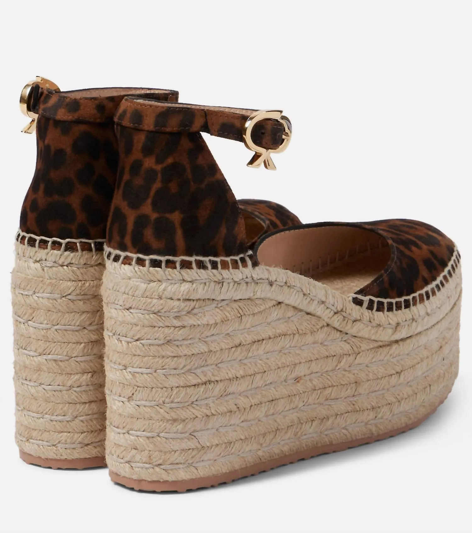 Leopard-Print Suede Espadrille Platform In Brown