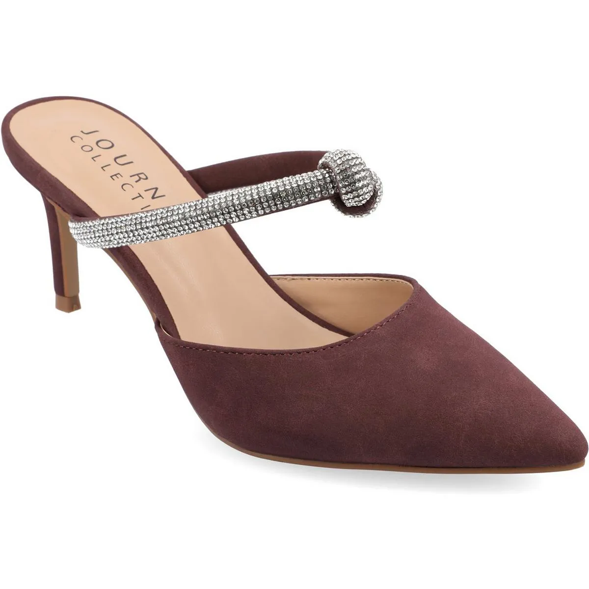 LUNNA Womens Faux Leather Slip on Kitten Heels