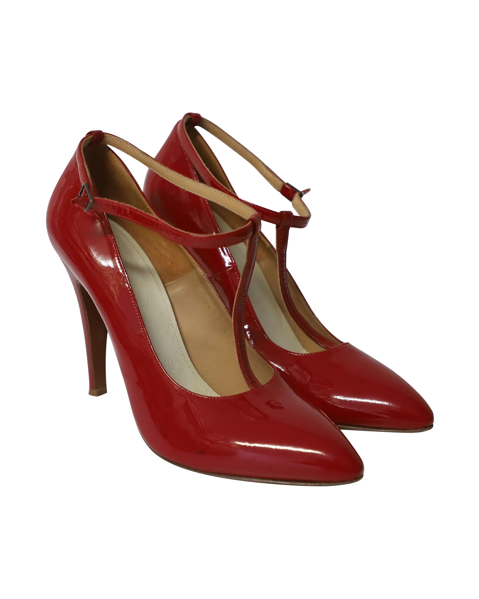 Maison Martin Margiela Point-Toe with T-Strap in Red Patent Leather