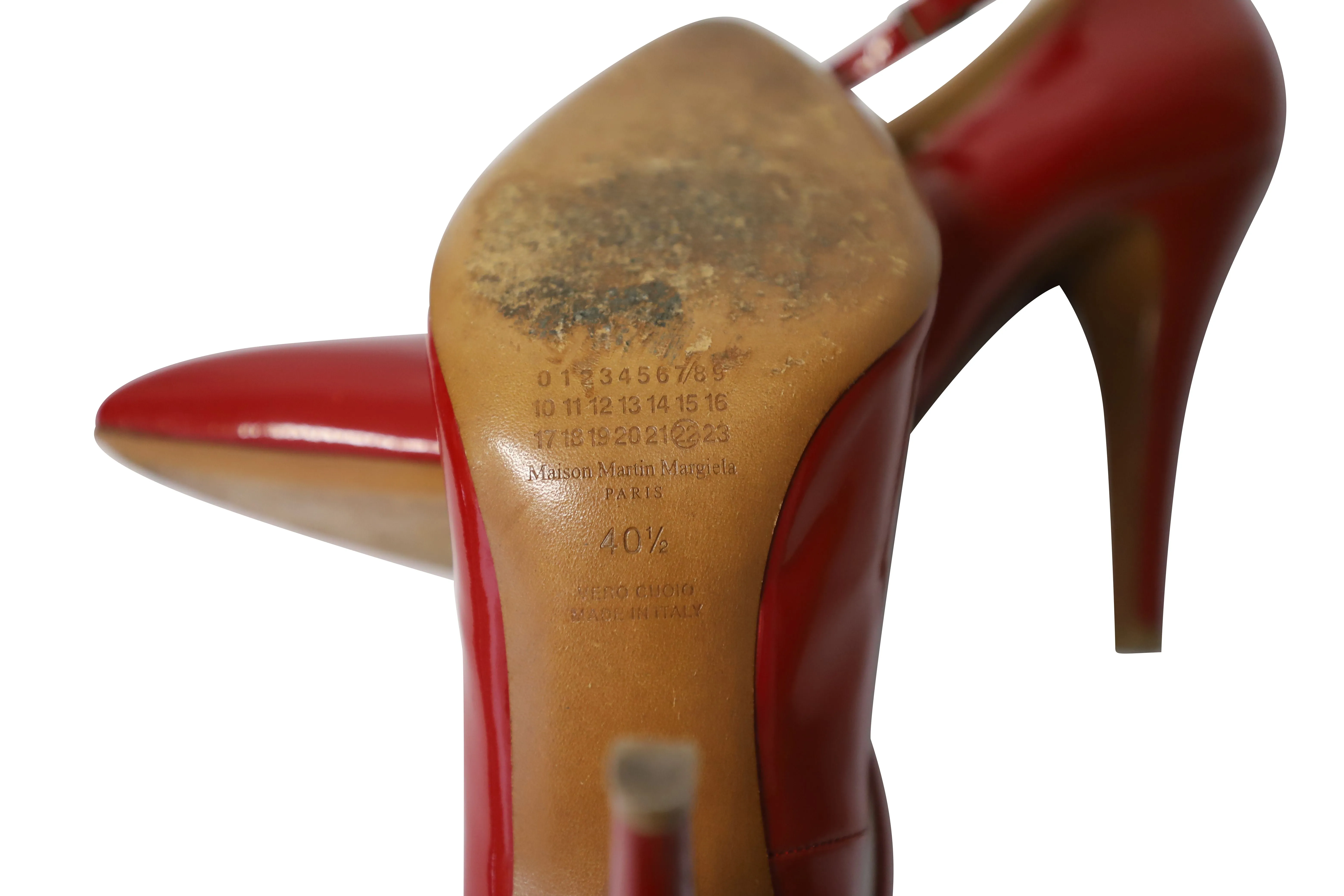 Maison Martin Margiela Point-Toe with T-Strap in Red Patent Leather