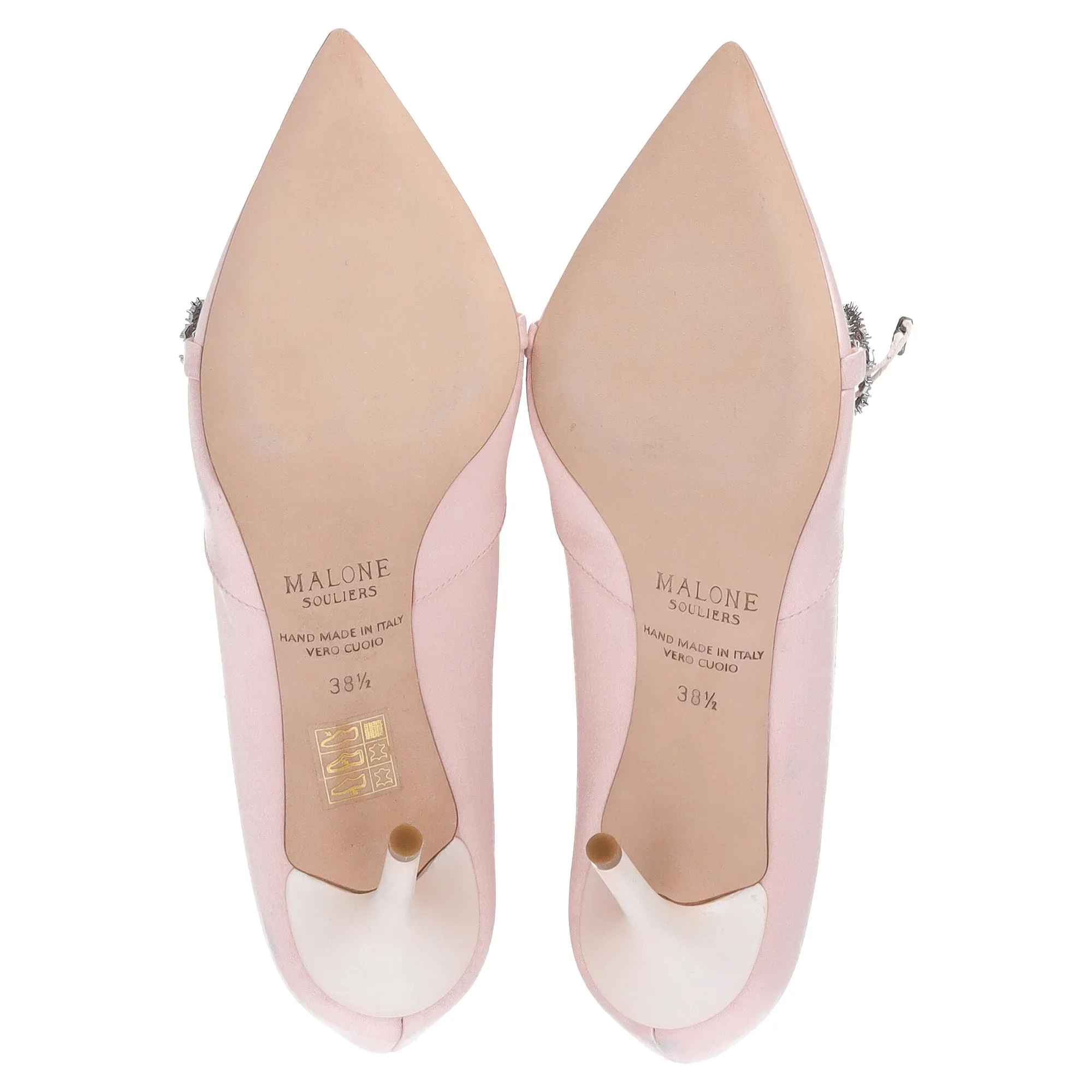 Malone Soulier Embellished Pointed Pumps in Light Pink Satin