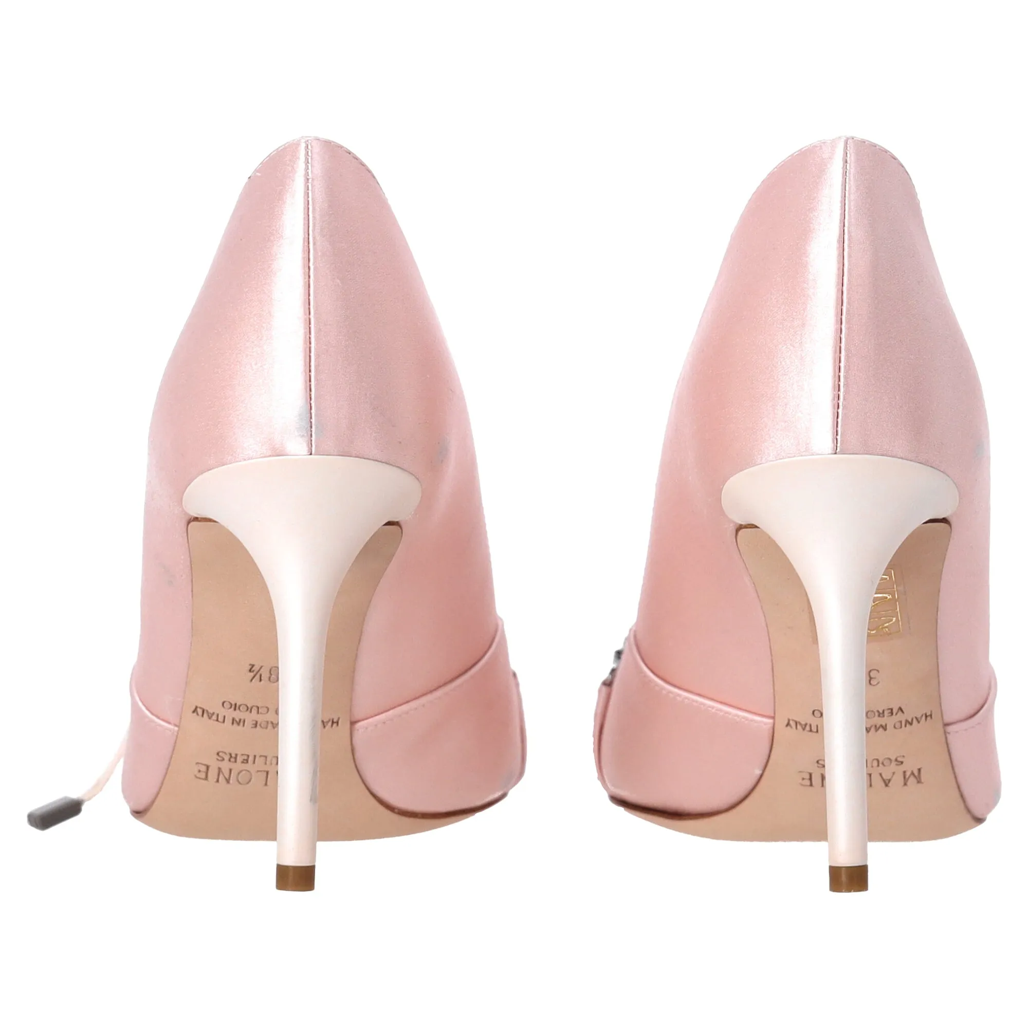 Malone Soulier Embellished Pointed Pumps in Light Pink Satin