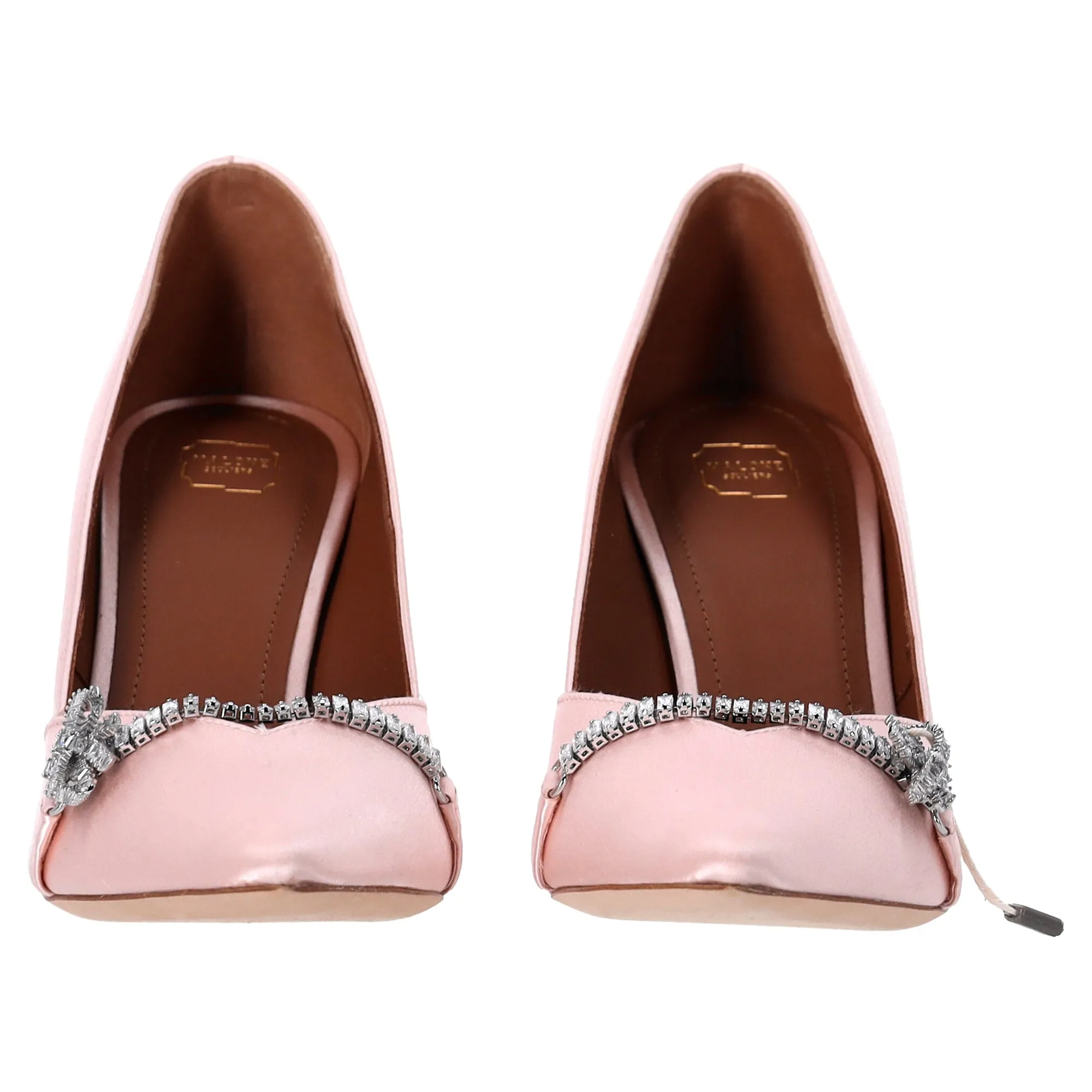 Malone Soulier Embellished Pointed Pumps in Light Pink Satin