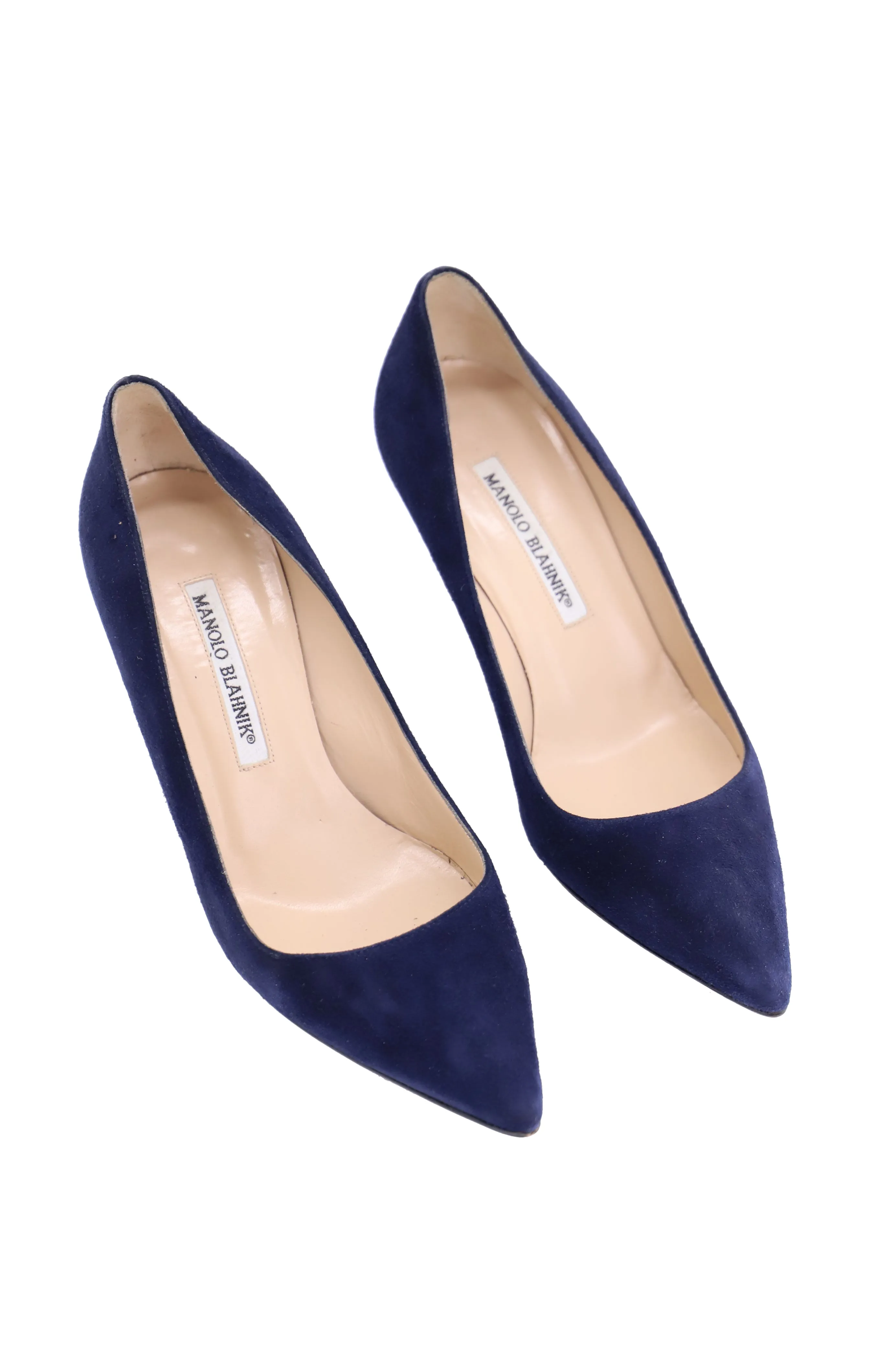 Manolo Blahnik BB Plain Pumps in Navy Blue Suede