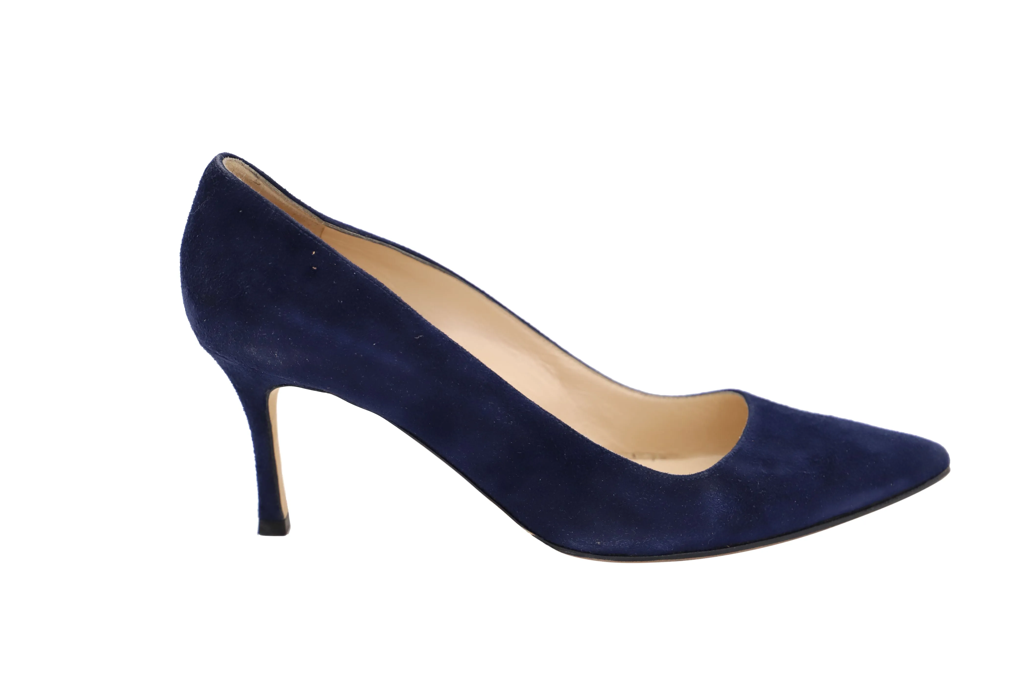 Manolo Blahnik BB Plain Pumps in Navy Blue Suede