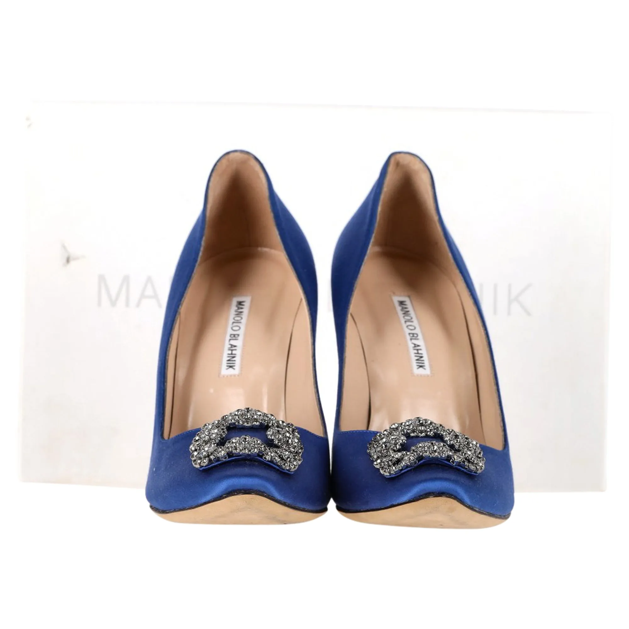 Manolo Blahnik Hangisi Pumps in Blue Satin