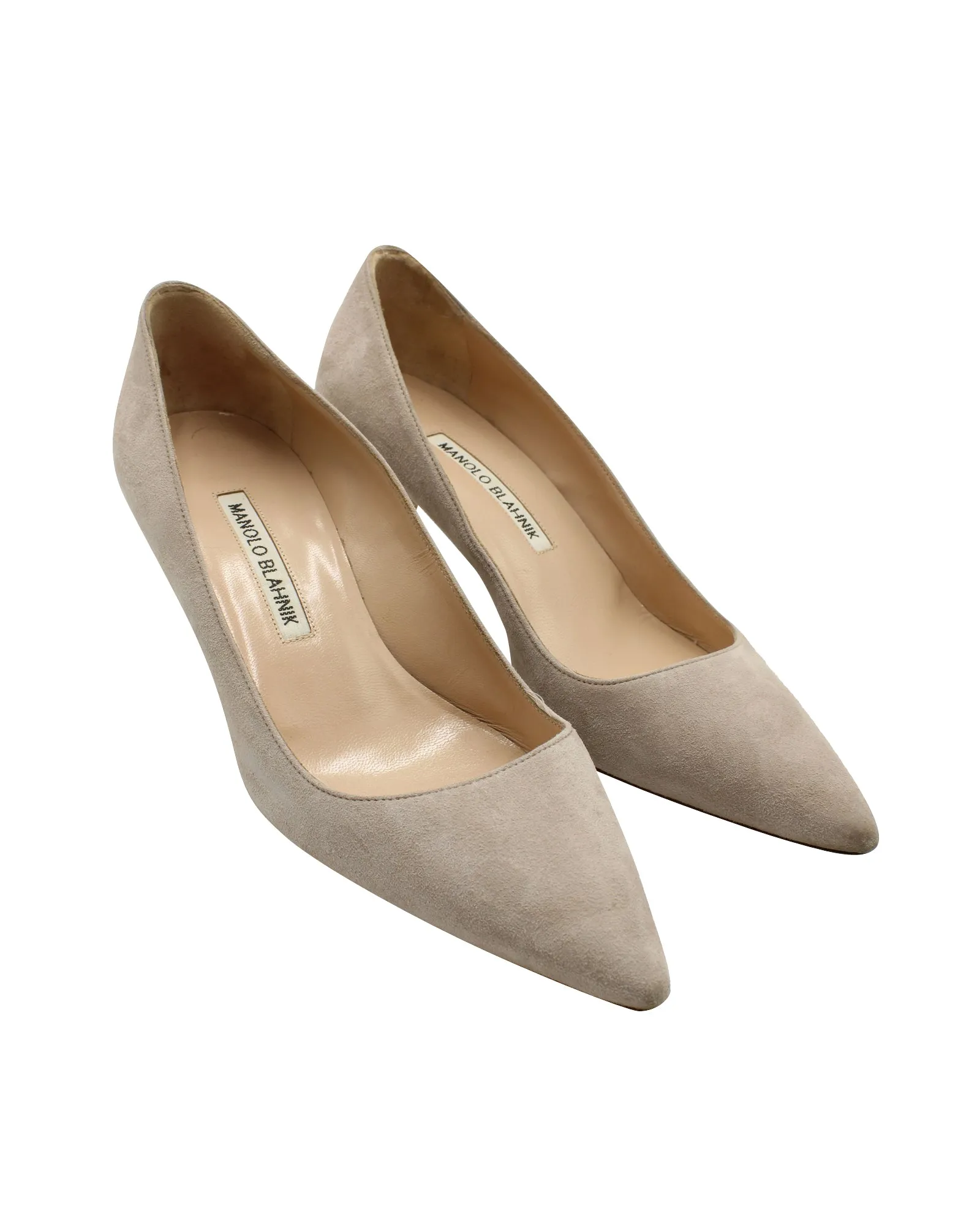 Manolo Blahnik Kitten Heel Pumps in Grey Suede