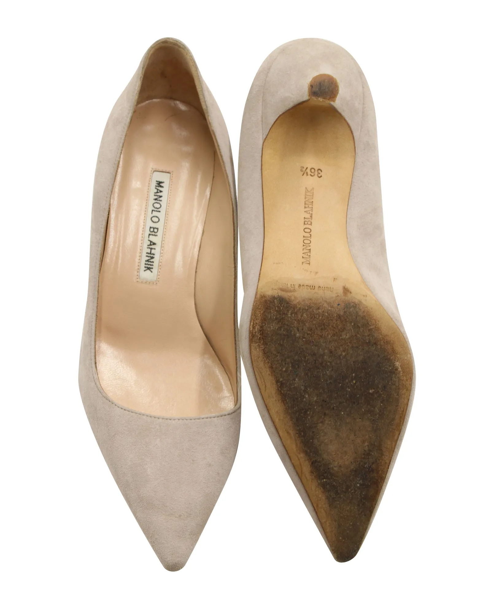 Manolo Blahnik Kitten Heel Pumps in Grey Suede