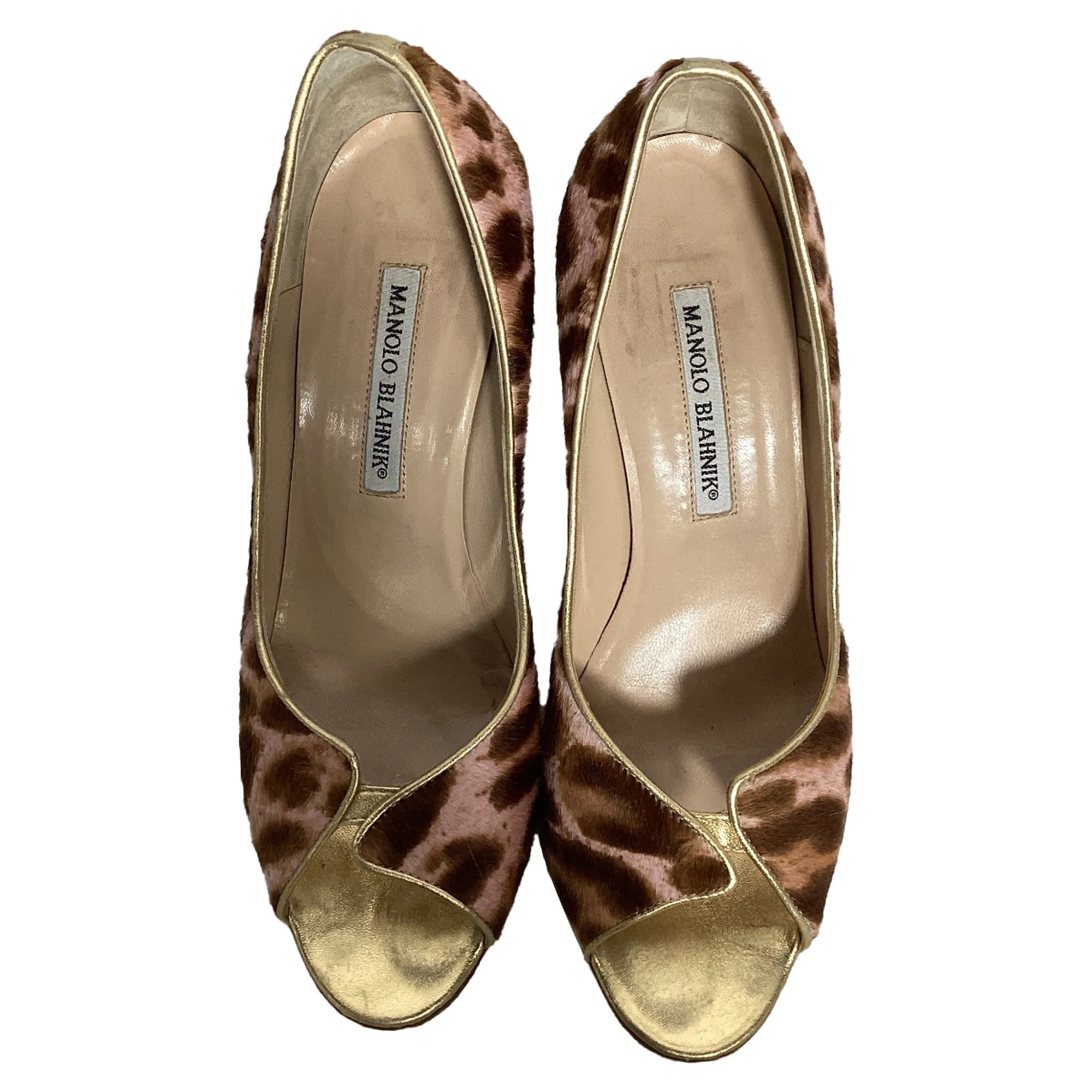 Manolo Blahnik Peep-Toe Pumps in Animal Print Pony Hair