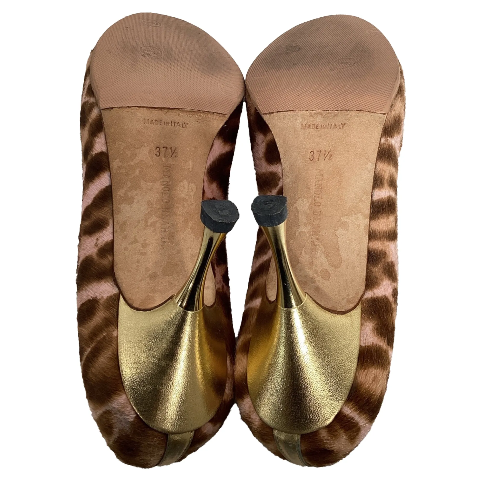 Manolo Blahnik Peep-Toe Pumps in Animal Print Pony Hair