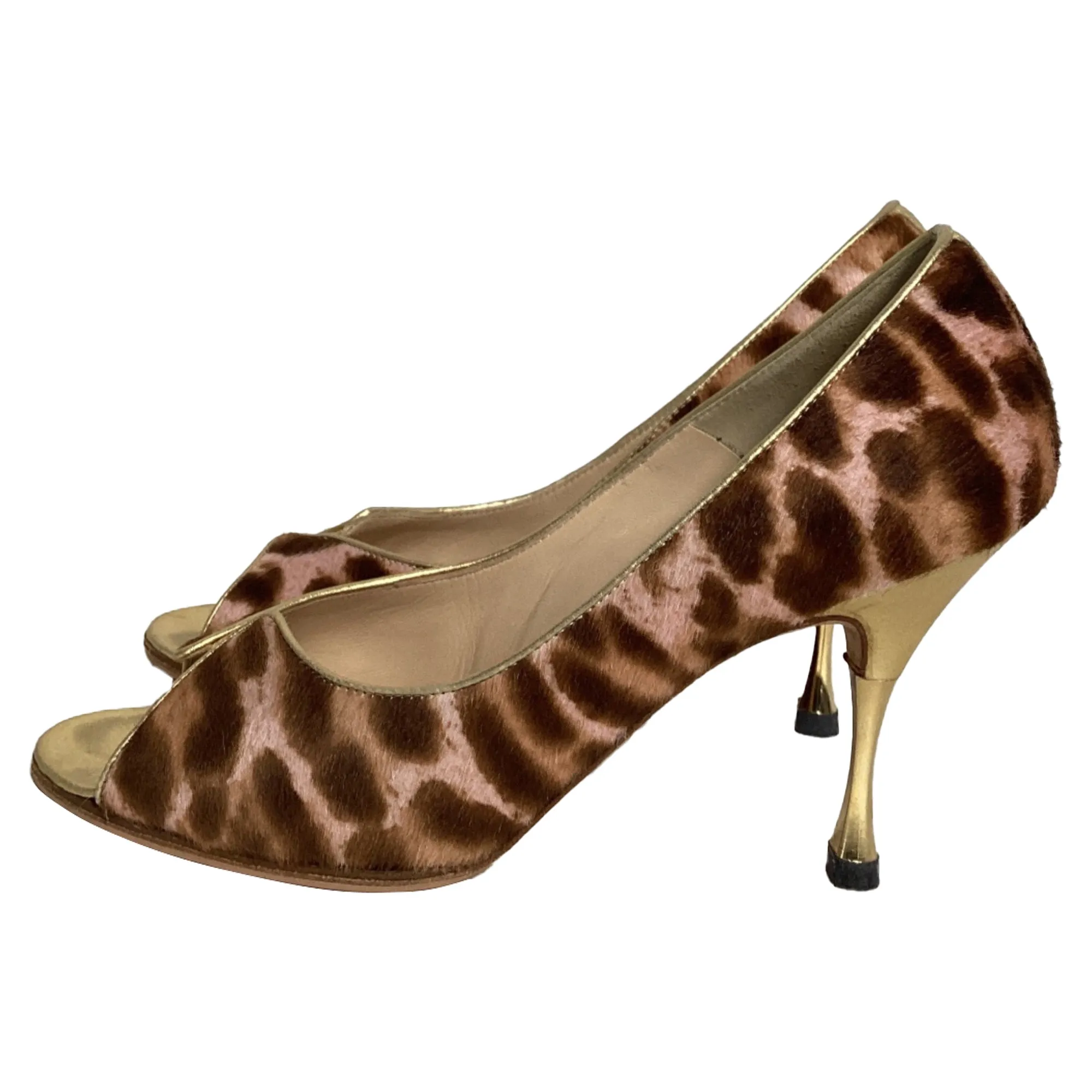 Manolo Blahnik Peep-Toe Pumps in Animal Print Pony Hair