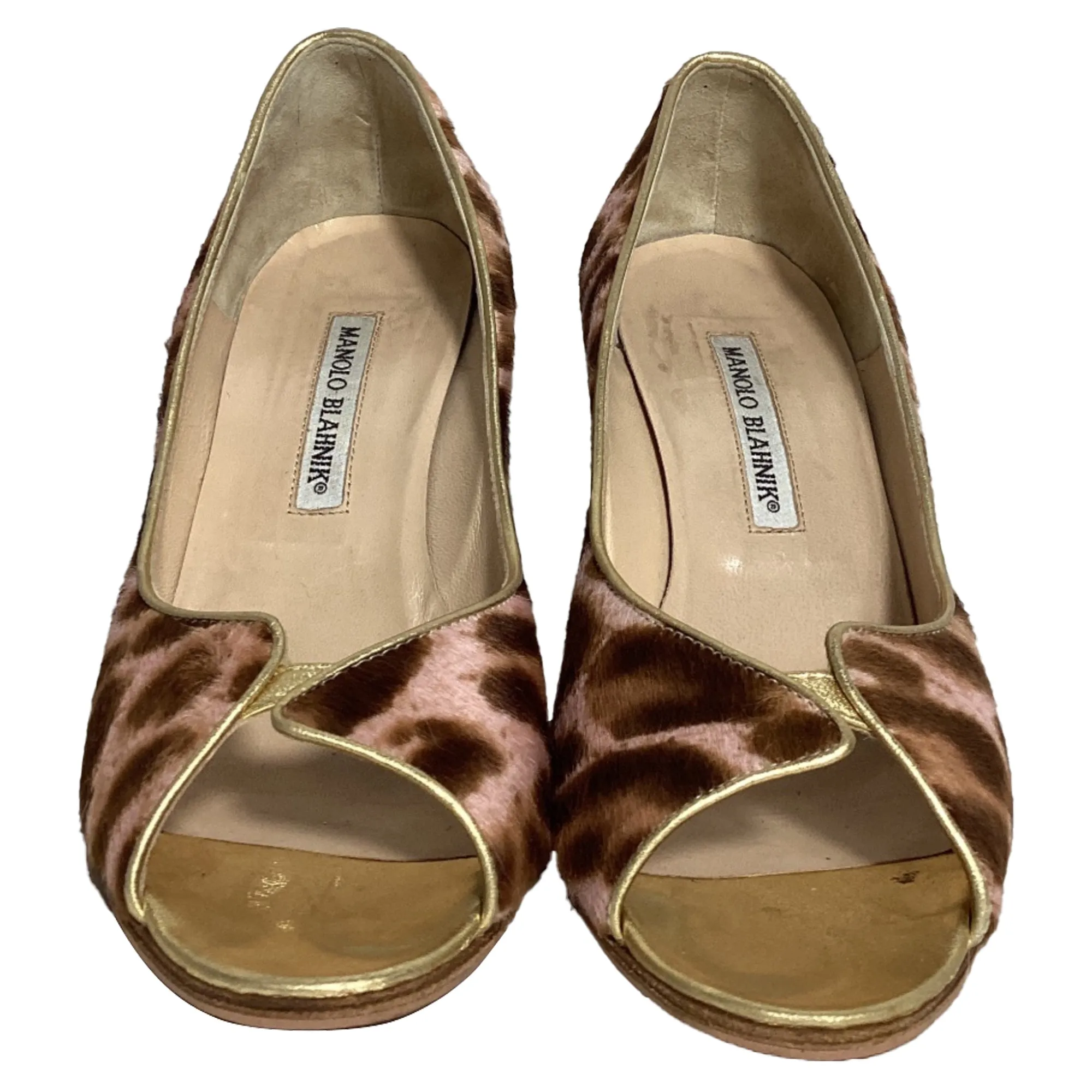 Manolo Blahnik Peep-Toe Pumps in Animal Print Pony Hair
