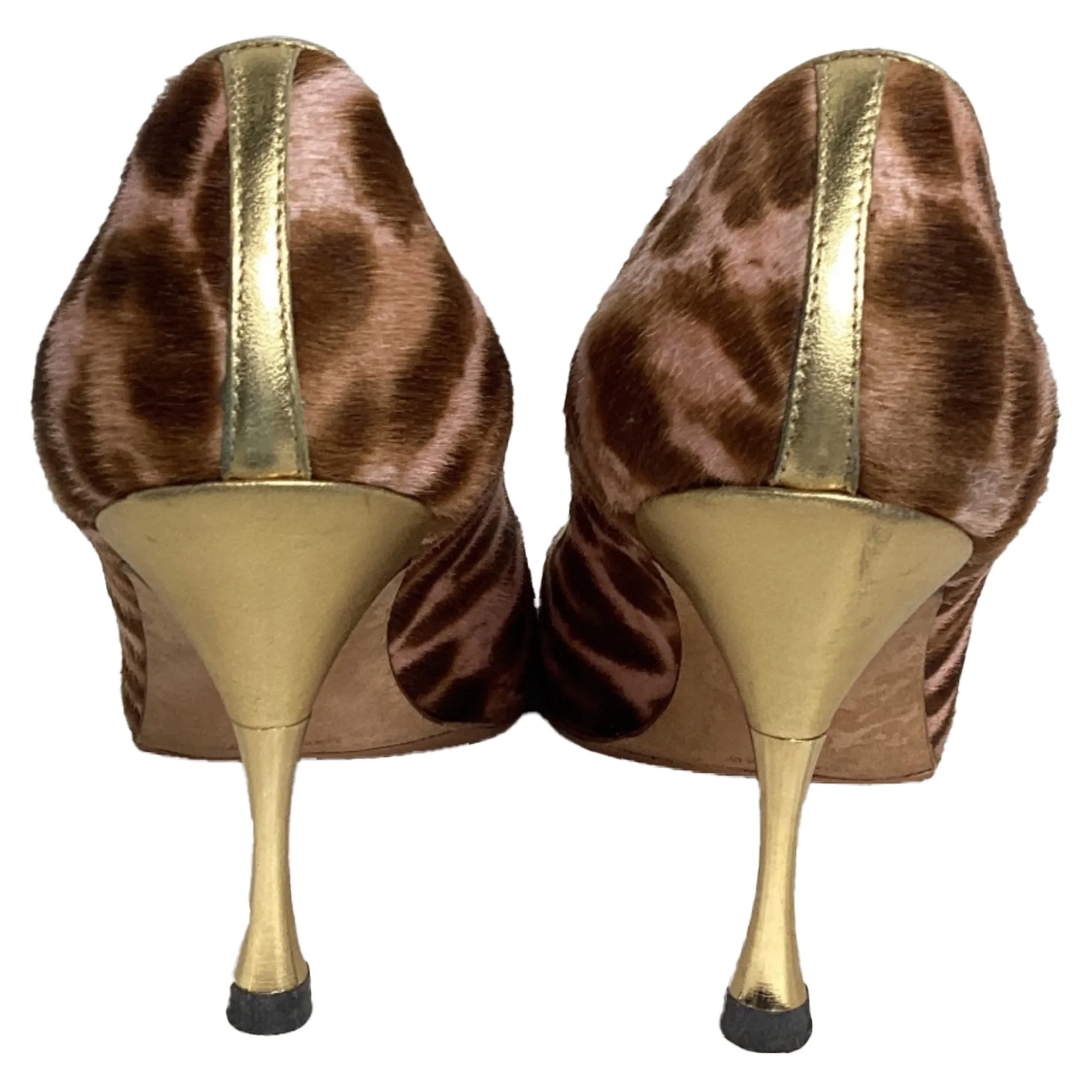 Manolo Blahnik Peep-Toe Pumps in Animal Print Pony Hair