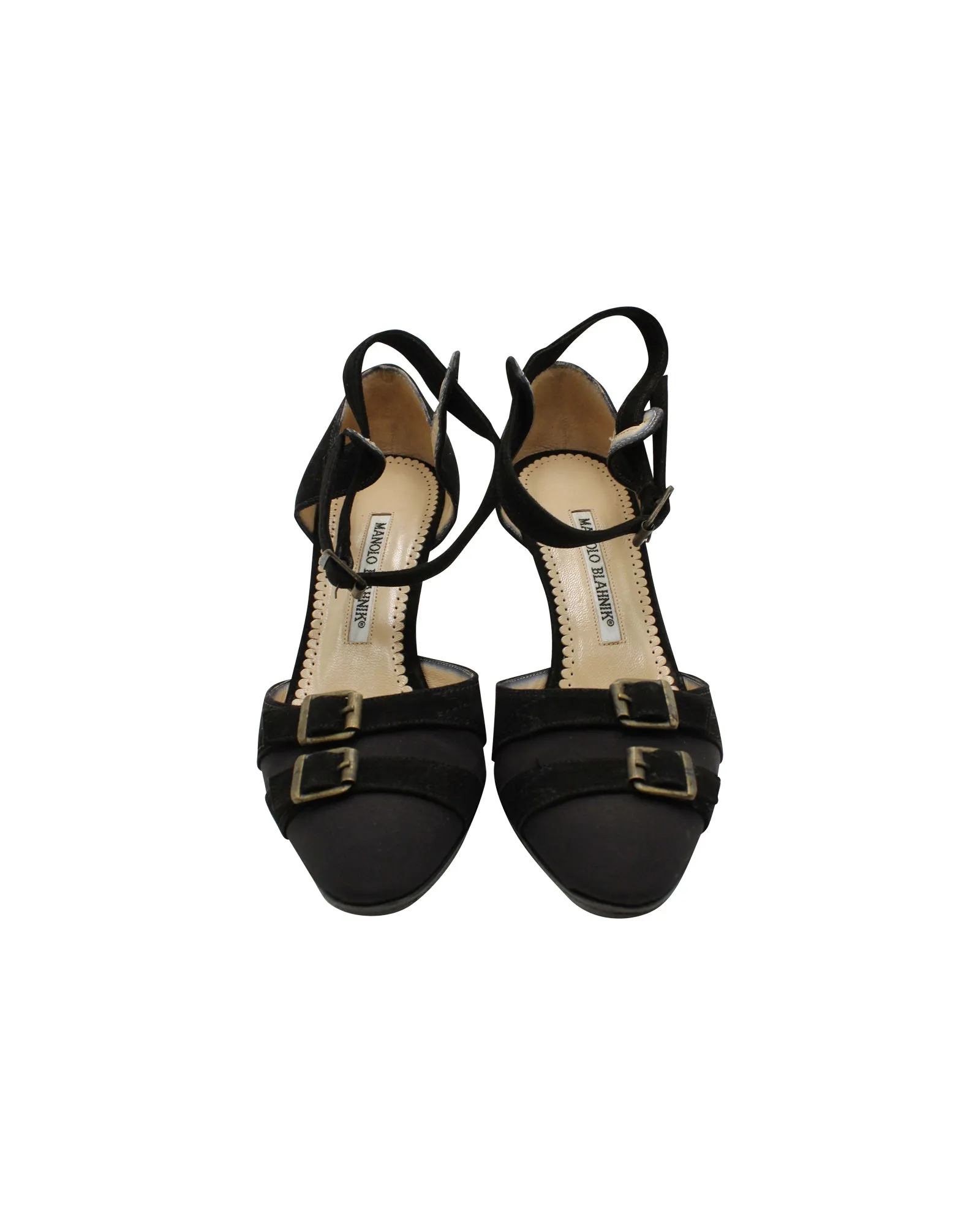 Manolo Blahnik Slingback Mid Heel Sandals in Black Suede