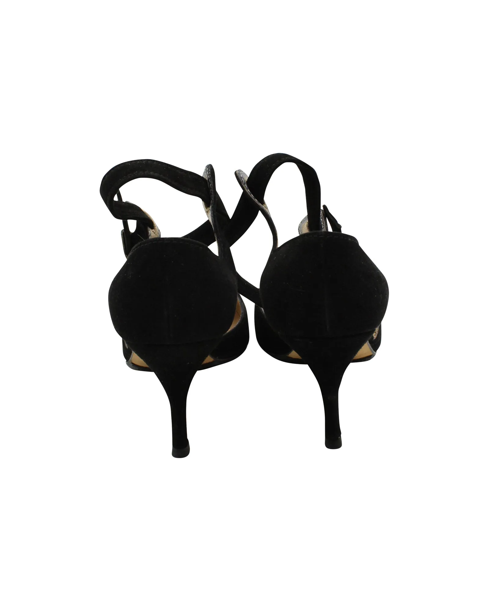 Manolo Blahnik Slingback Mid Heel Sandals in Black Suede