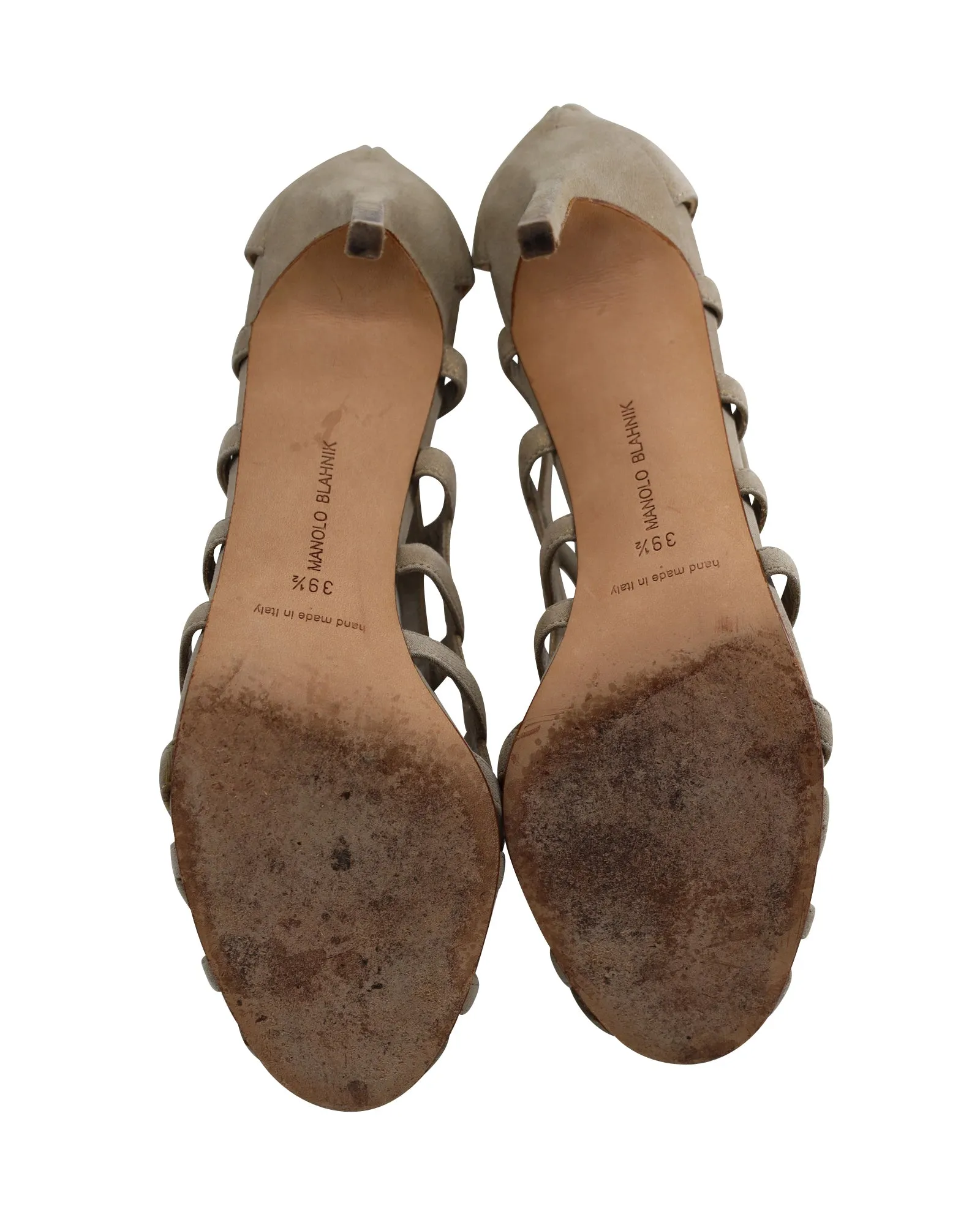 Manolo Blahnik Vagibu Cage Ankle High Heel Sandals in Khaki Suede