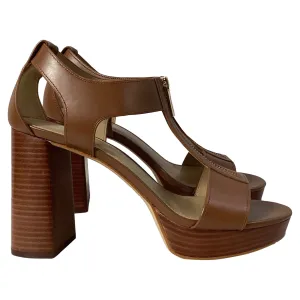 Michael Kors Berkley Block-Heel Sandals in Luggage Brown Leather