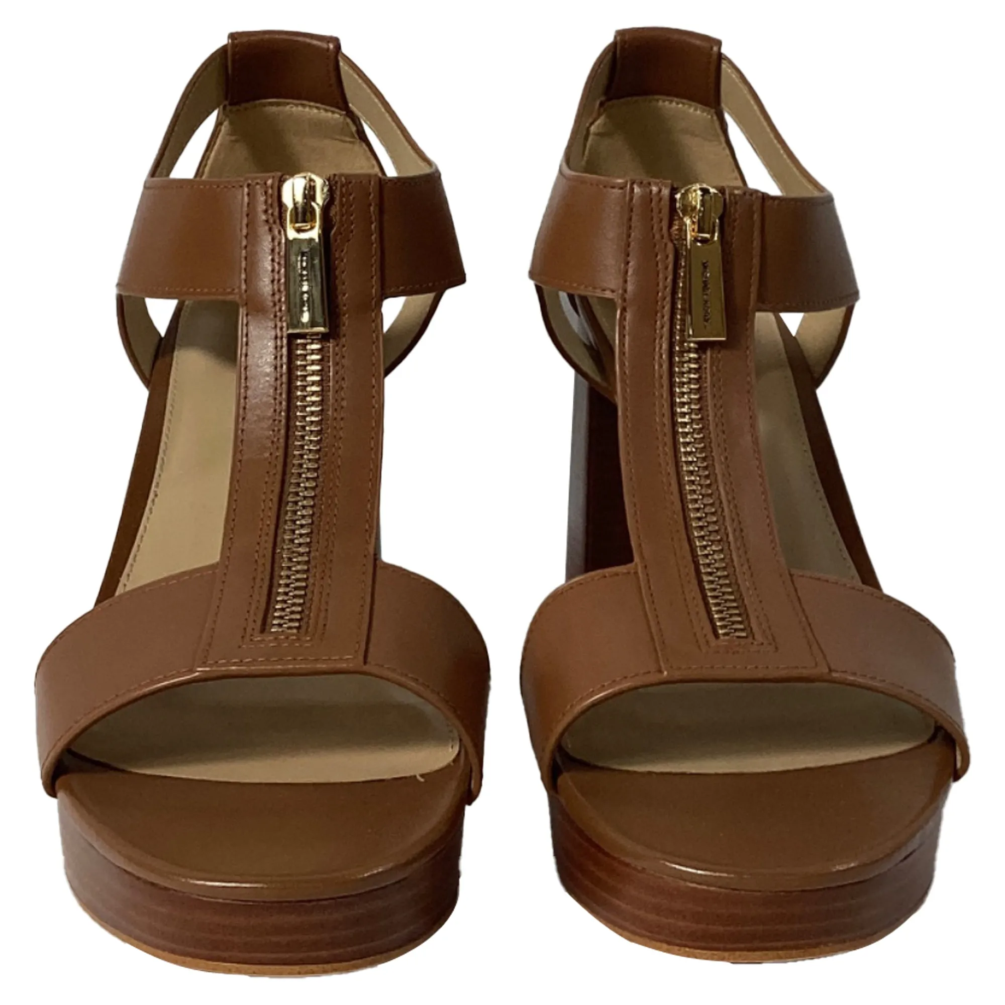 Michael Kors Berkley Block-Heel Sandals in Luggage Brown Leather