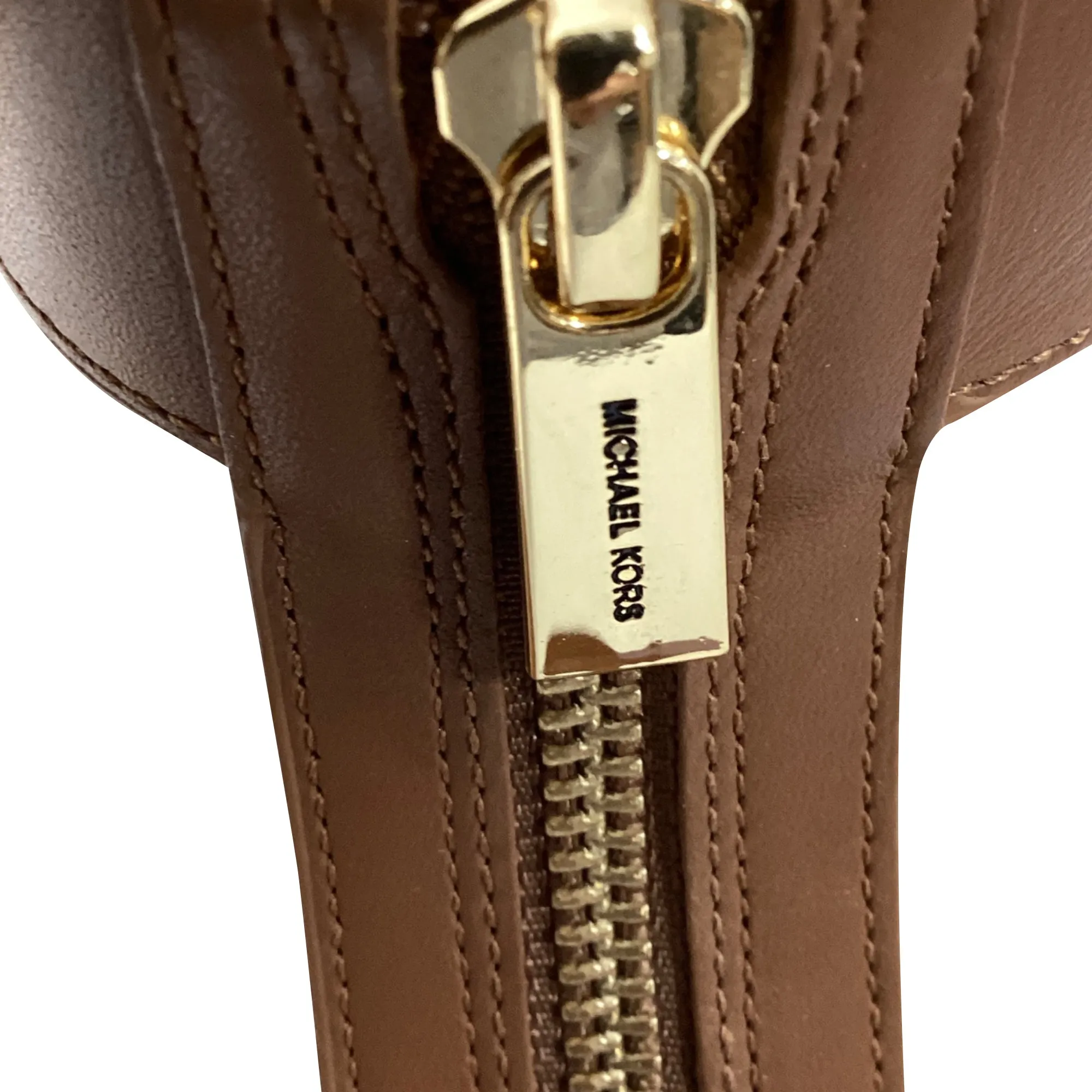 Michael Kors Berkley Block-Heel Sandals in Luggage Brown Leather