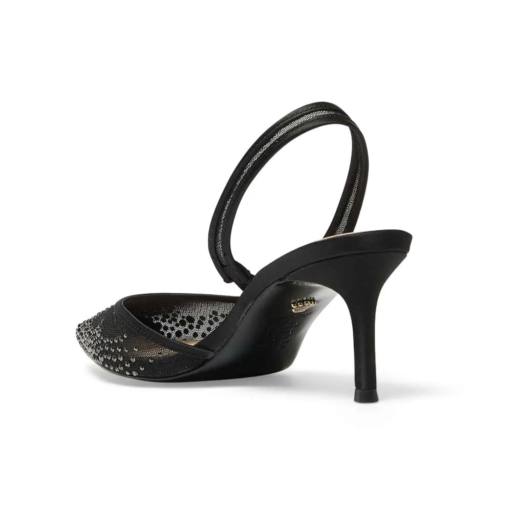 Nazaria Heel in Black Crystal Satin