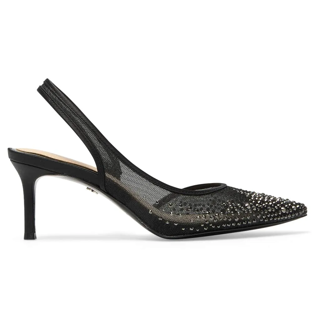 Nazaria Heel in Black Crystal Satin