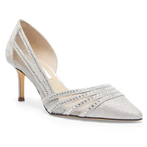Noreen Heel in Silver Vinyl Glitter Fabric