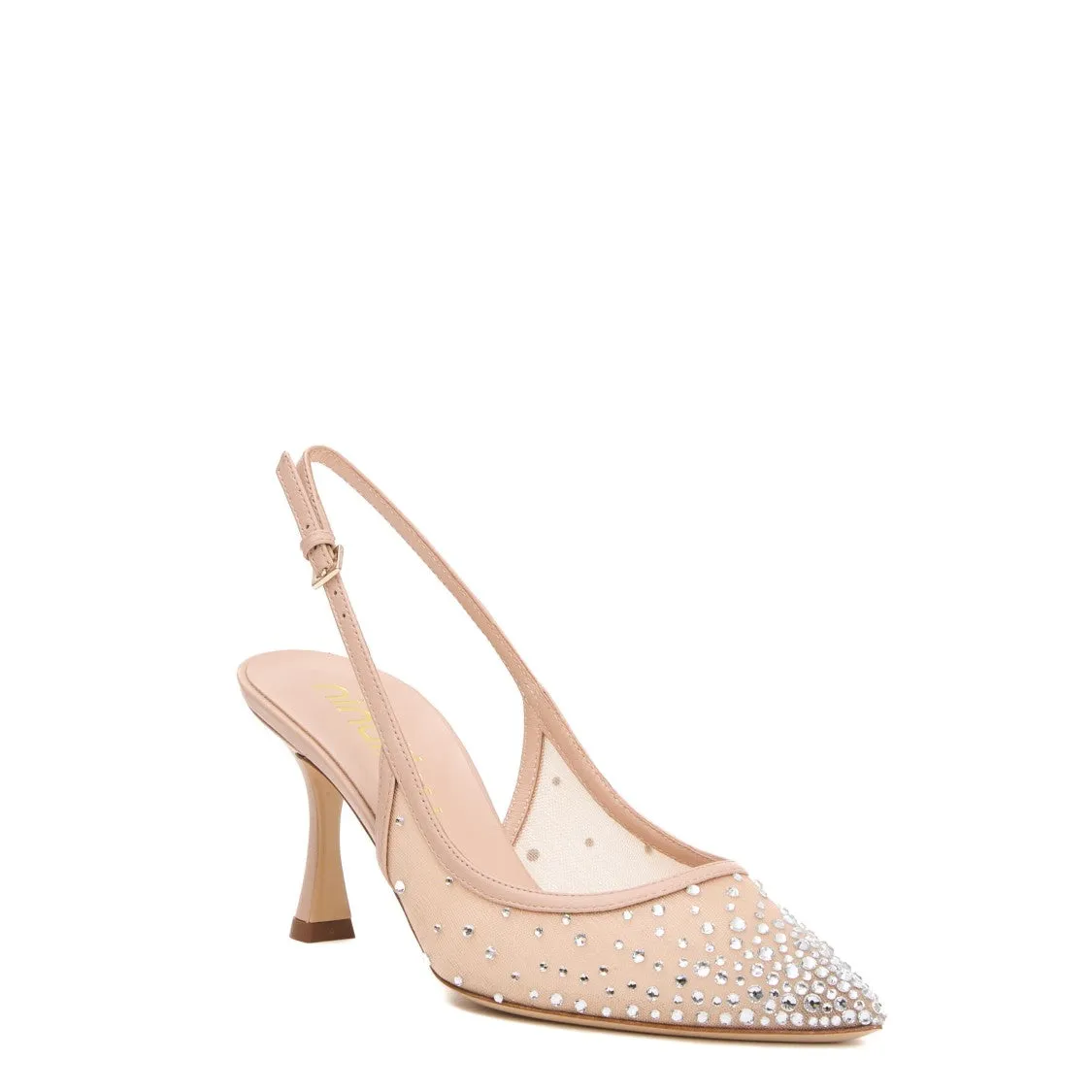 Nude Rhinestone Net Slingback Heel 75Mm