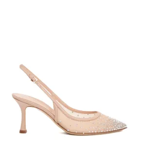 Nude Rhinestone Net Slingback Heel 75Mm