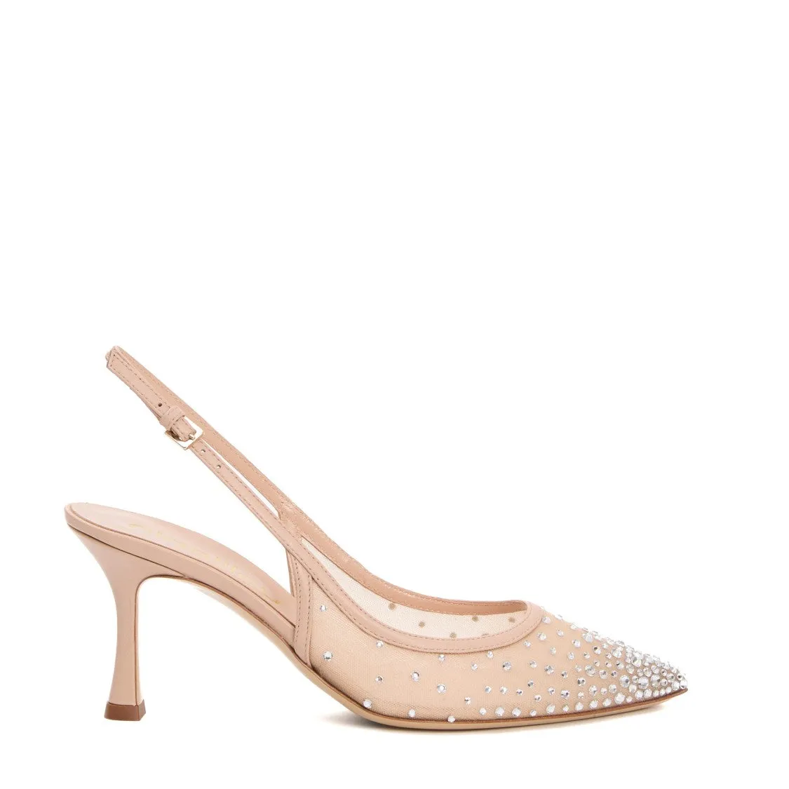 Nude Rhinestone Net Slingback Heel 75Mm