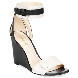NWFINULA Womens Snake Print Leather Wedge Heels