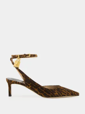 Ocelot Suede Kitten-Heel Slingbacks