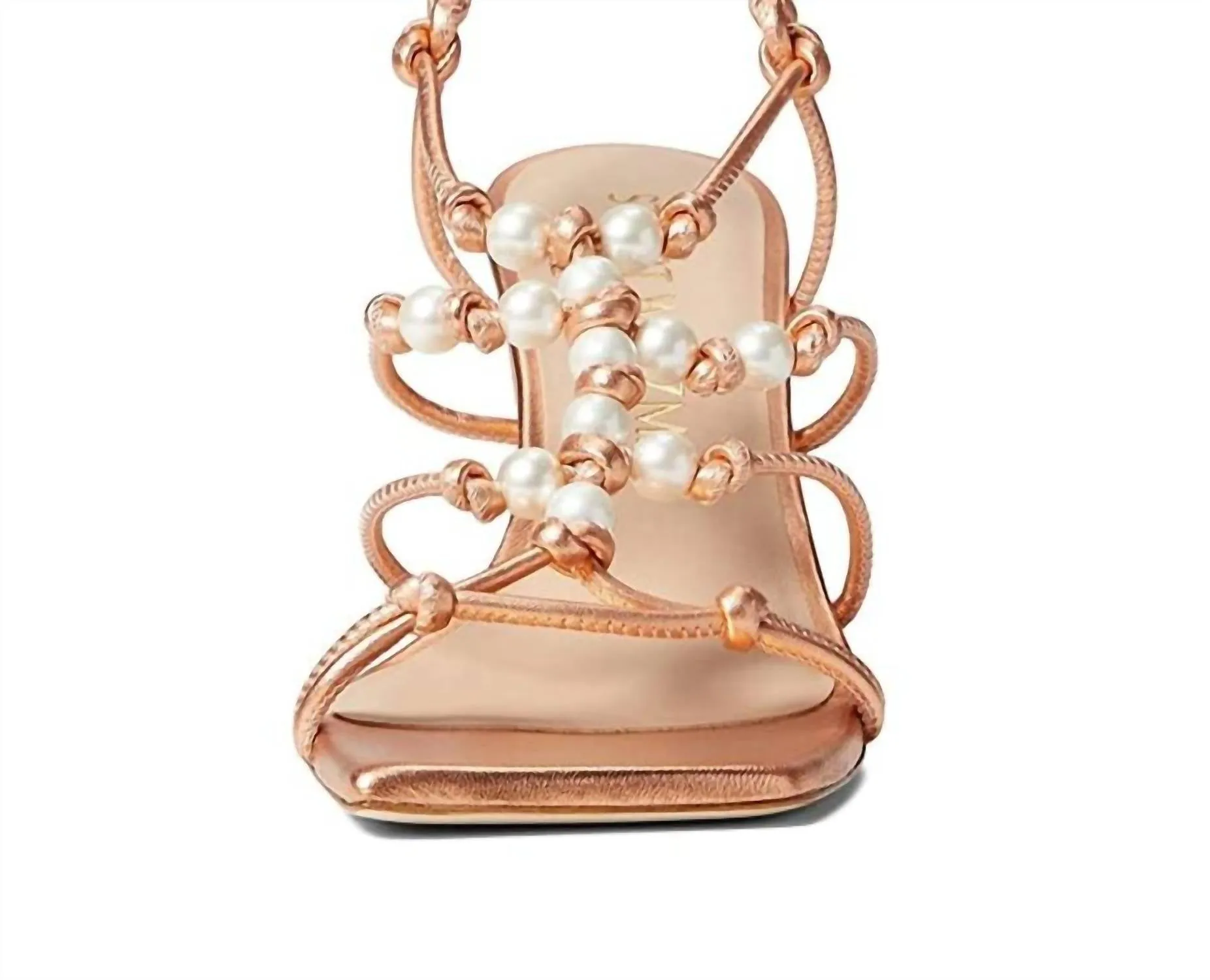 Pearl Knot 80 Block Heels In Mango Liquid Metallic