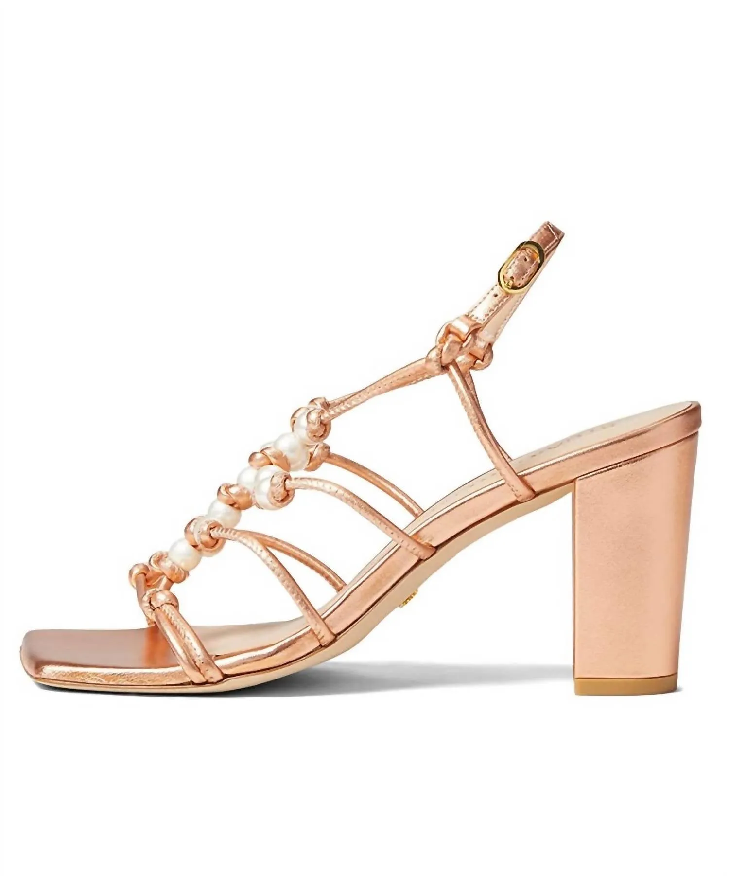 Pearl Knot 80 Block Heels In Mango Liquid Metallic