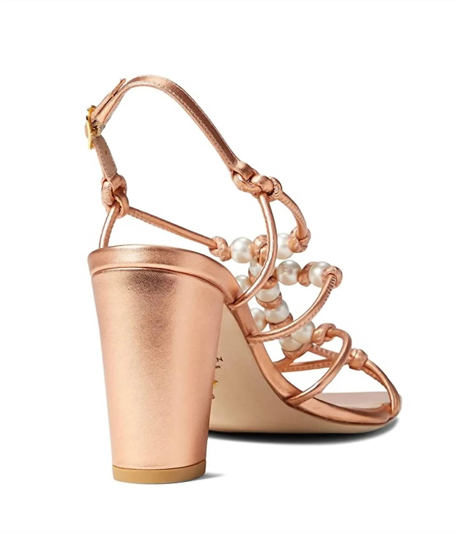 Pearl Knot 80 Block Heels In Mango Liquid Metallic