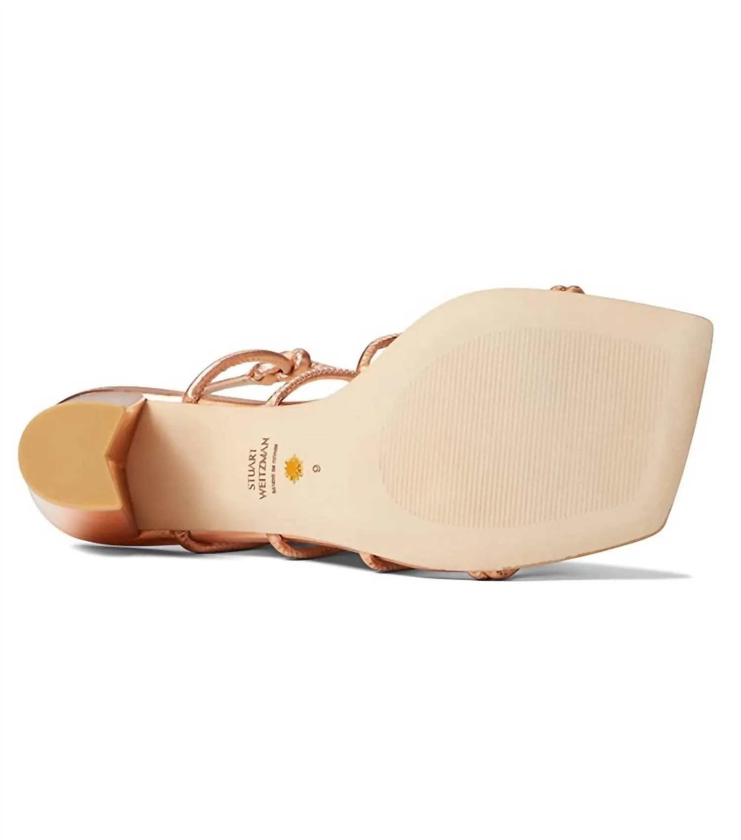 Pearl Knot 80 Block Heels In Mango Liquid Metallic