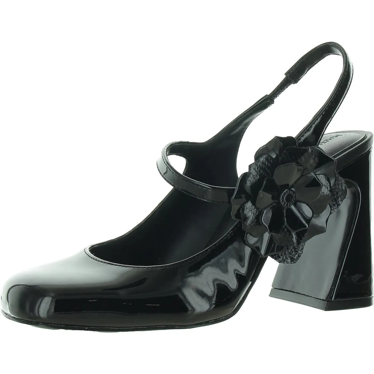 PIERRA Womens Embellished Patent Leather Slingback Heels