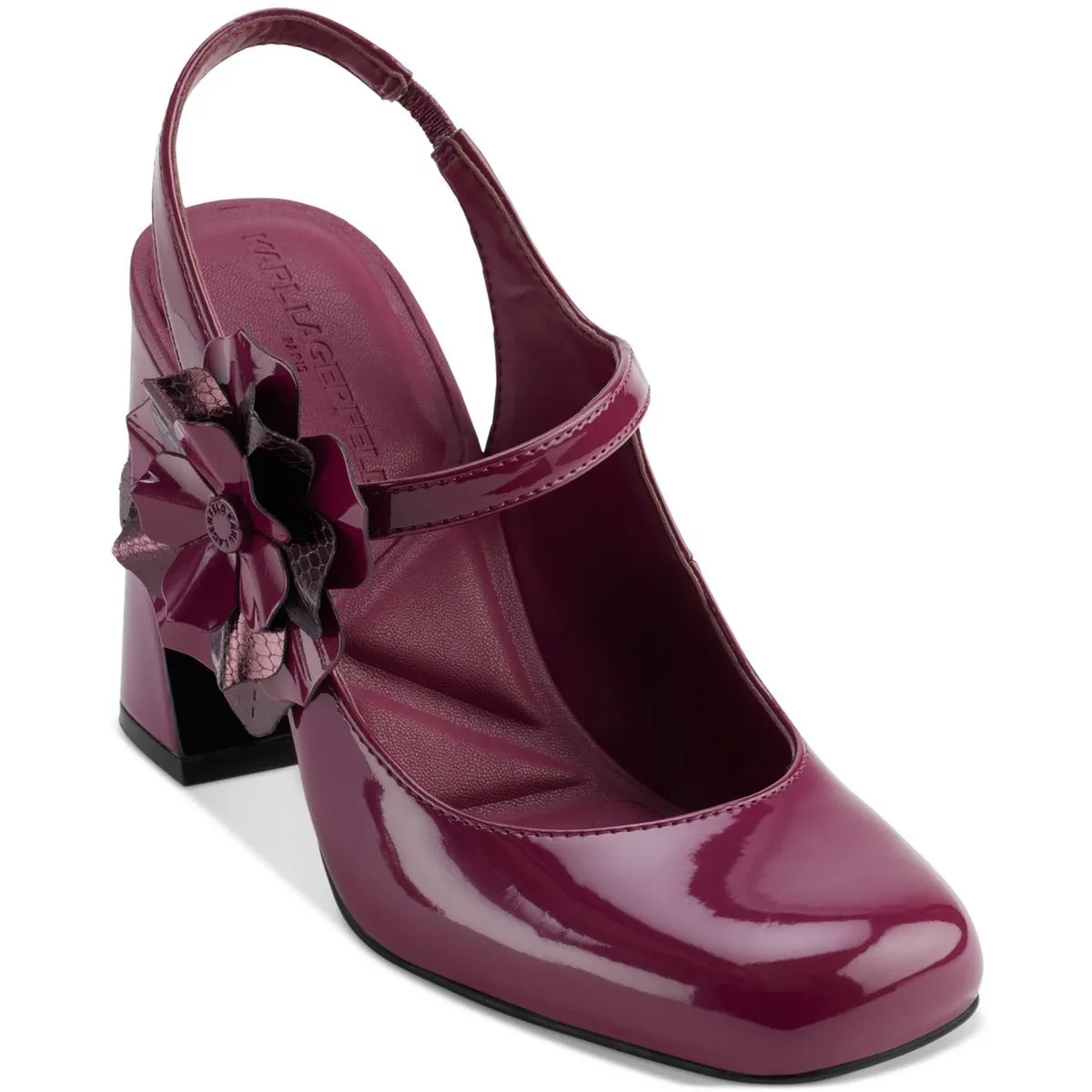 PIERRA Womens Embellished Patent Leather Slingback Heels