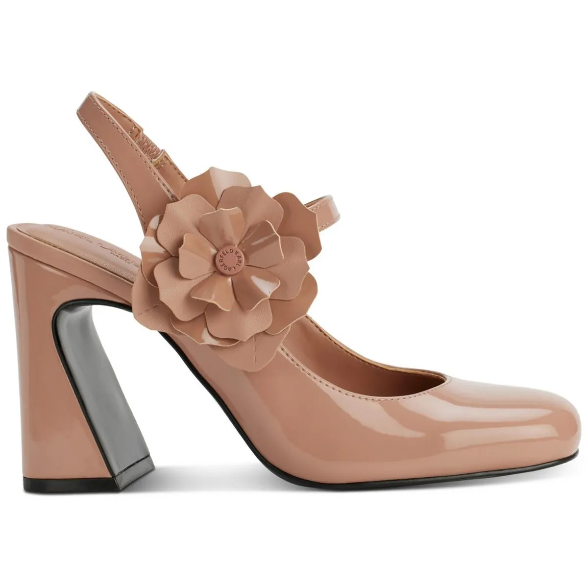 PIERRA Womens Embellished Patent Leather Slingback Heels